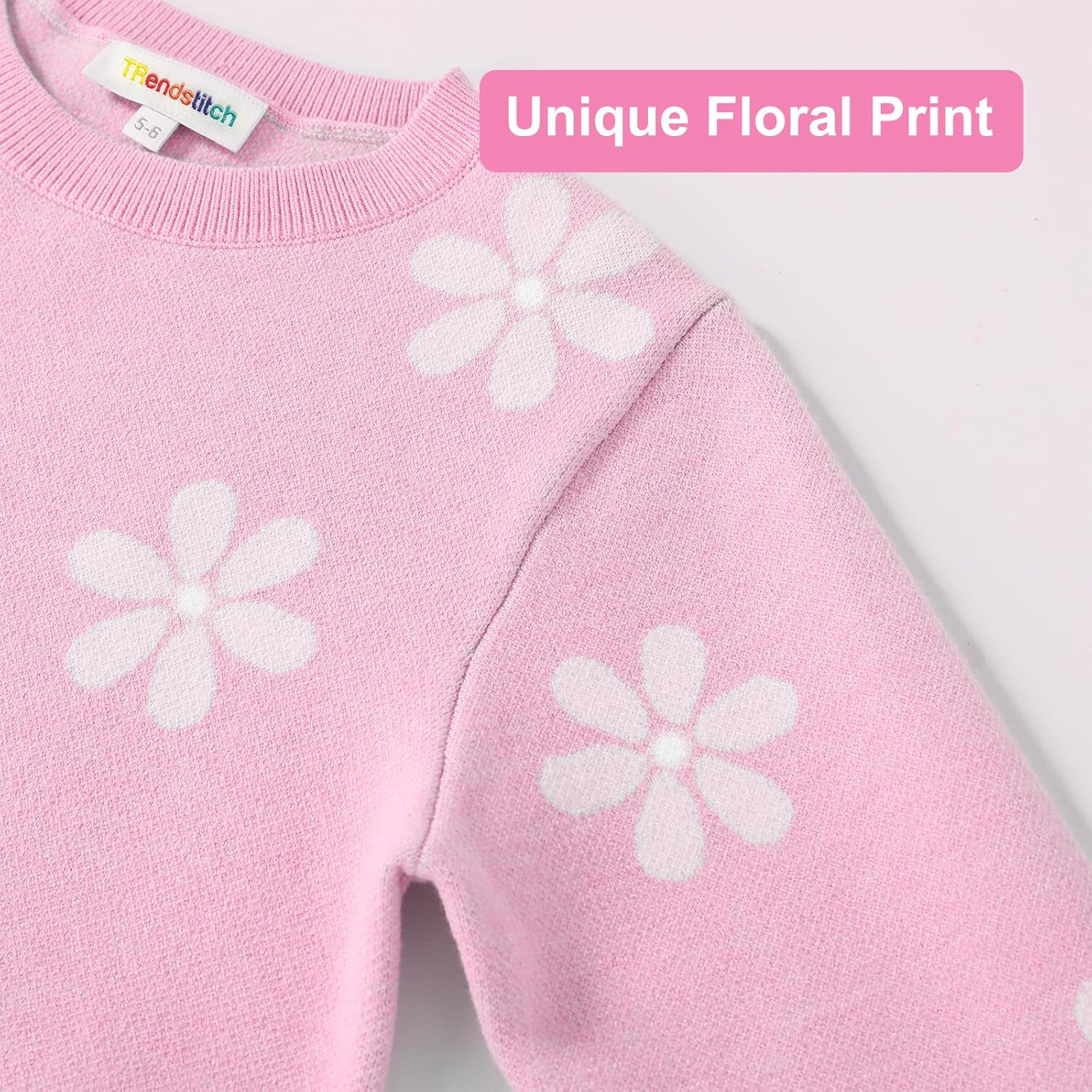 Girls Floral Print Sweaters Long Sleeve Crewneck Knitted Cute Flower Pullover Sweater Jumper Tops - Image 4