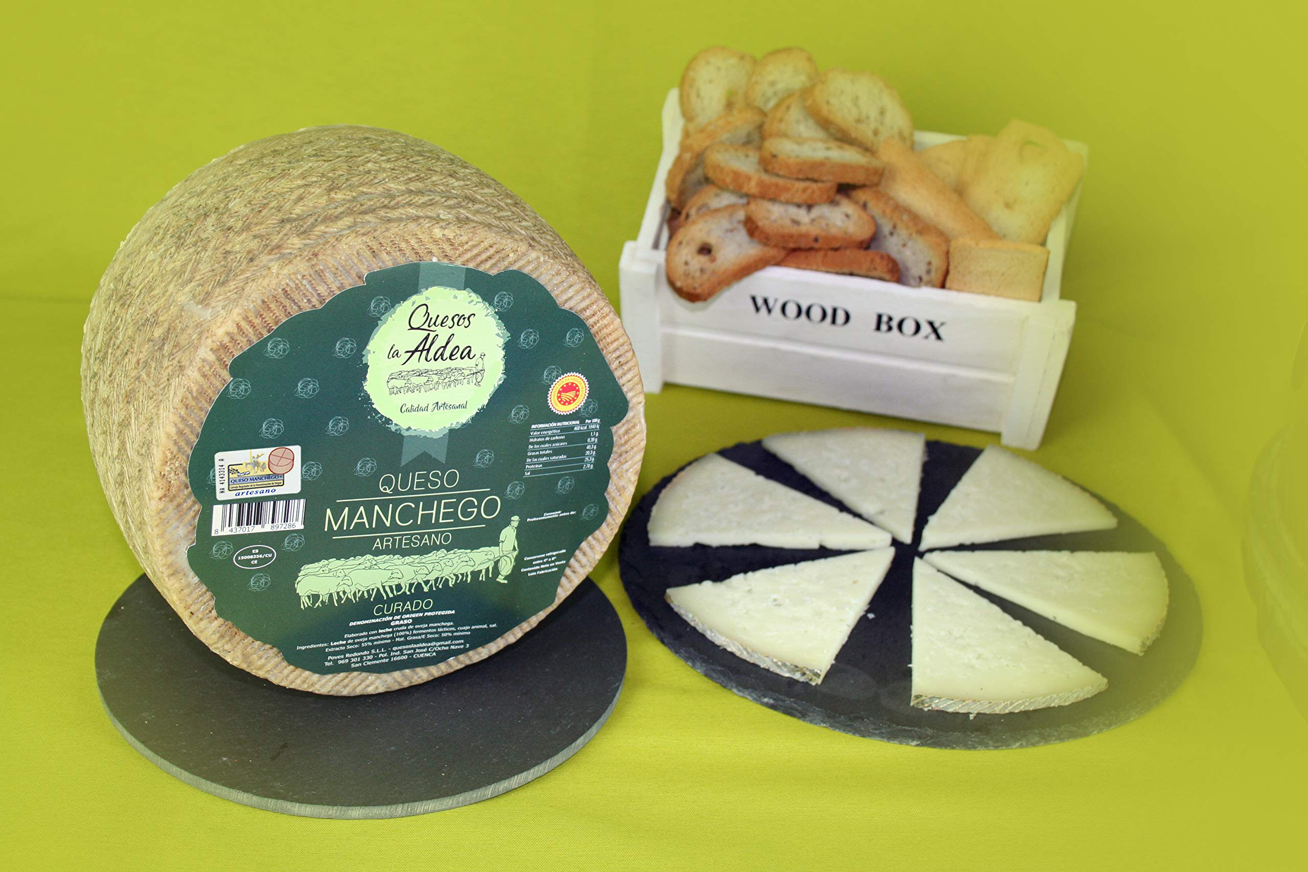 QUESOS LA ALDEA | Queso Manchego Artesano Curado de Oveja D.O. La Mancha | Pieza Pequeña 1 kg | Queso de Oveja Curado Gourmet | Ideal para Regalo, celebraciones, Cestas Gourmet y Packs Degustación