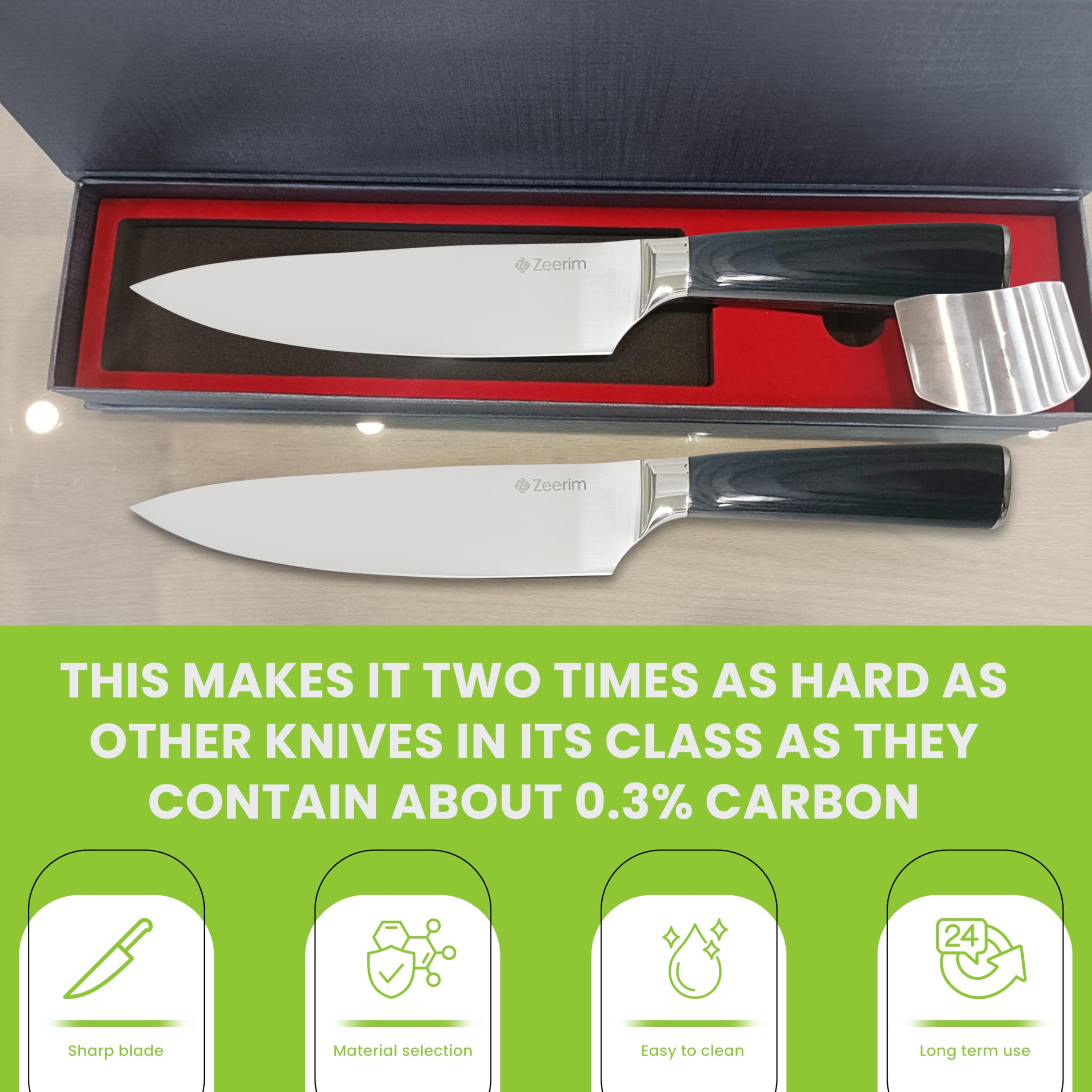 8 Inch Chef Knife - Razor Sharp German 1.4116 High Carbon Steel Kitchen Knife, Full Tang Forged Professional Chefs Knife, Pakkawood Handle, Finger Guard, Blade Cover & Gift Box — Amazon image 5