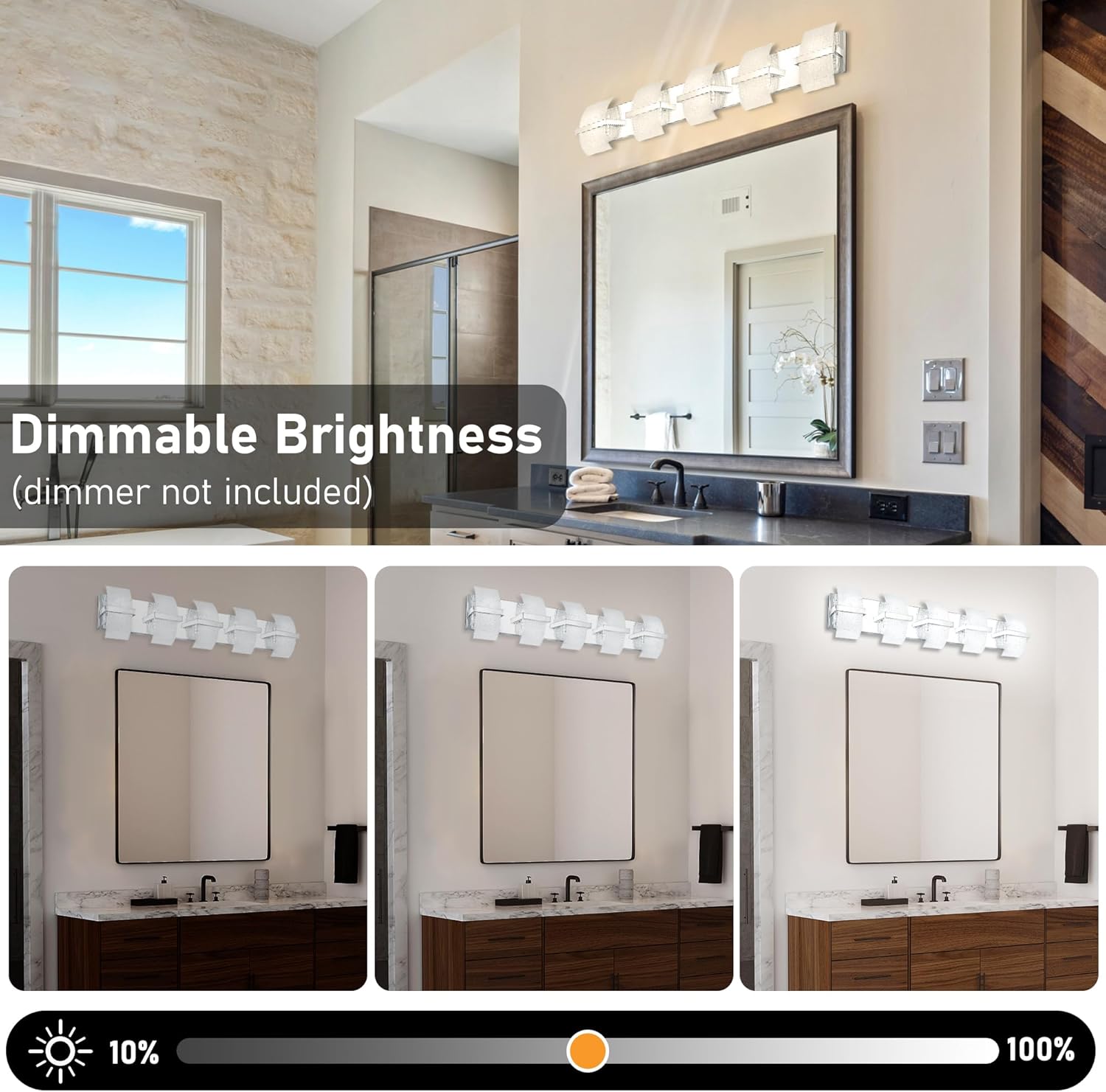 Bathroom Vanity Lights Over Mirror Crystal Chrome Bathroom Lighting Fixture Dimmable LED Modern Brushed Nickel Wall Lighting 5-Light 35'' 3000K/4500K/5000K Luxury Elegant Vanity Light