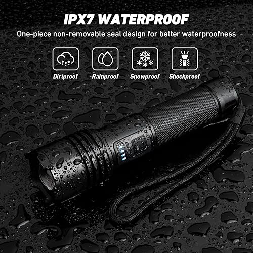 Miniatura 6 de Linternas LED recargables de alto lúmenes, 90000 lúmenes, luz de flash súper brillante, 3 modos IPX7 impermeable, linternas tácticas de alta