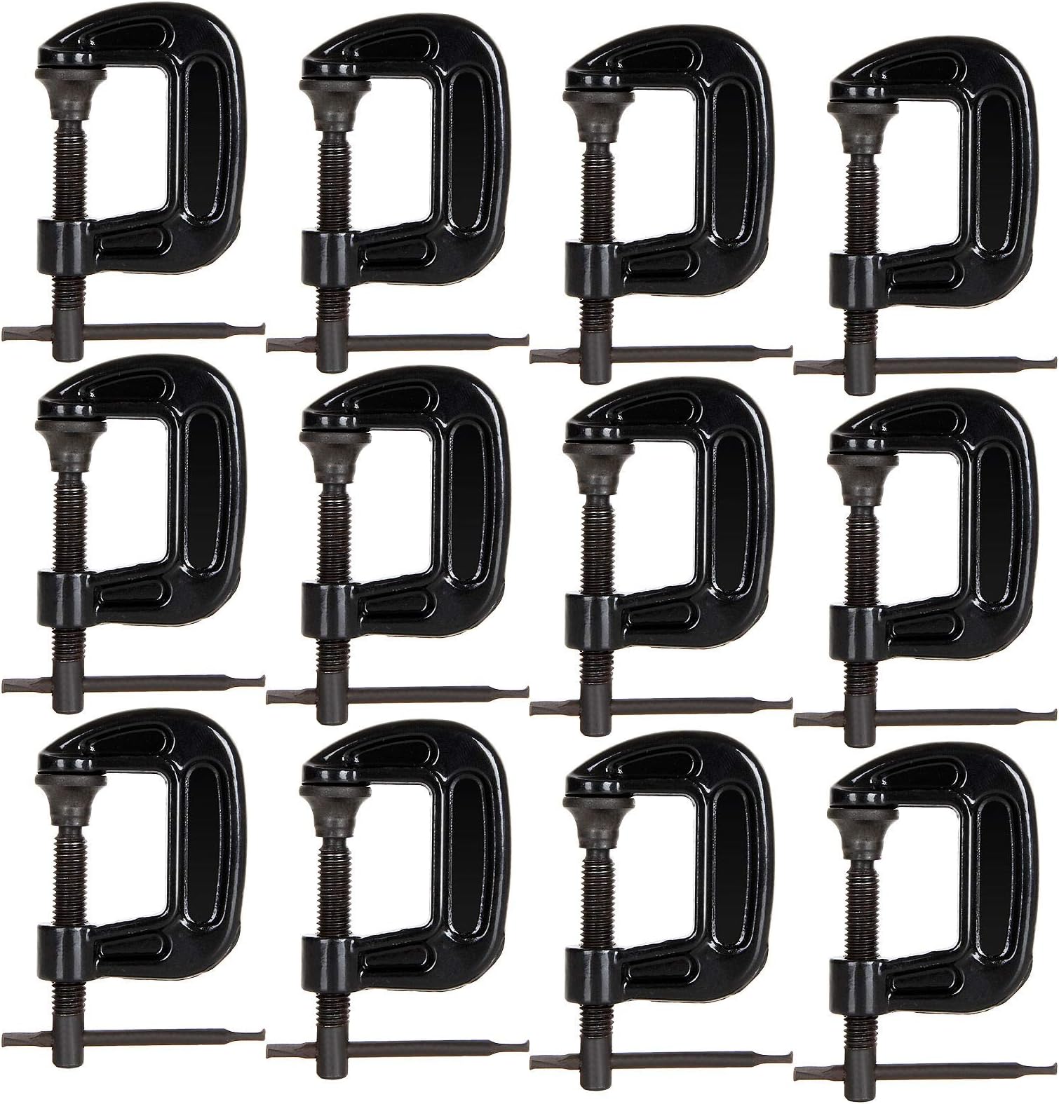 1 Inch C-Clamp Set, 12-Pack Quality Iron C Clamps, Clamps for Woodworking, Welding and Building