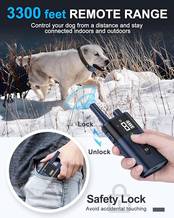 No Shock Dog Training Collar with Remote 3300FT, Dog Vibration Collar with Controller Beep and Vibrate Only, Safe Lock Waterproof Rechargeable Vibrating Collars for Dogs(15-120 lbs)-No Prongs