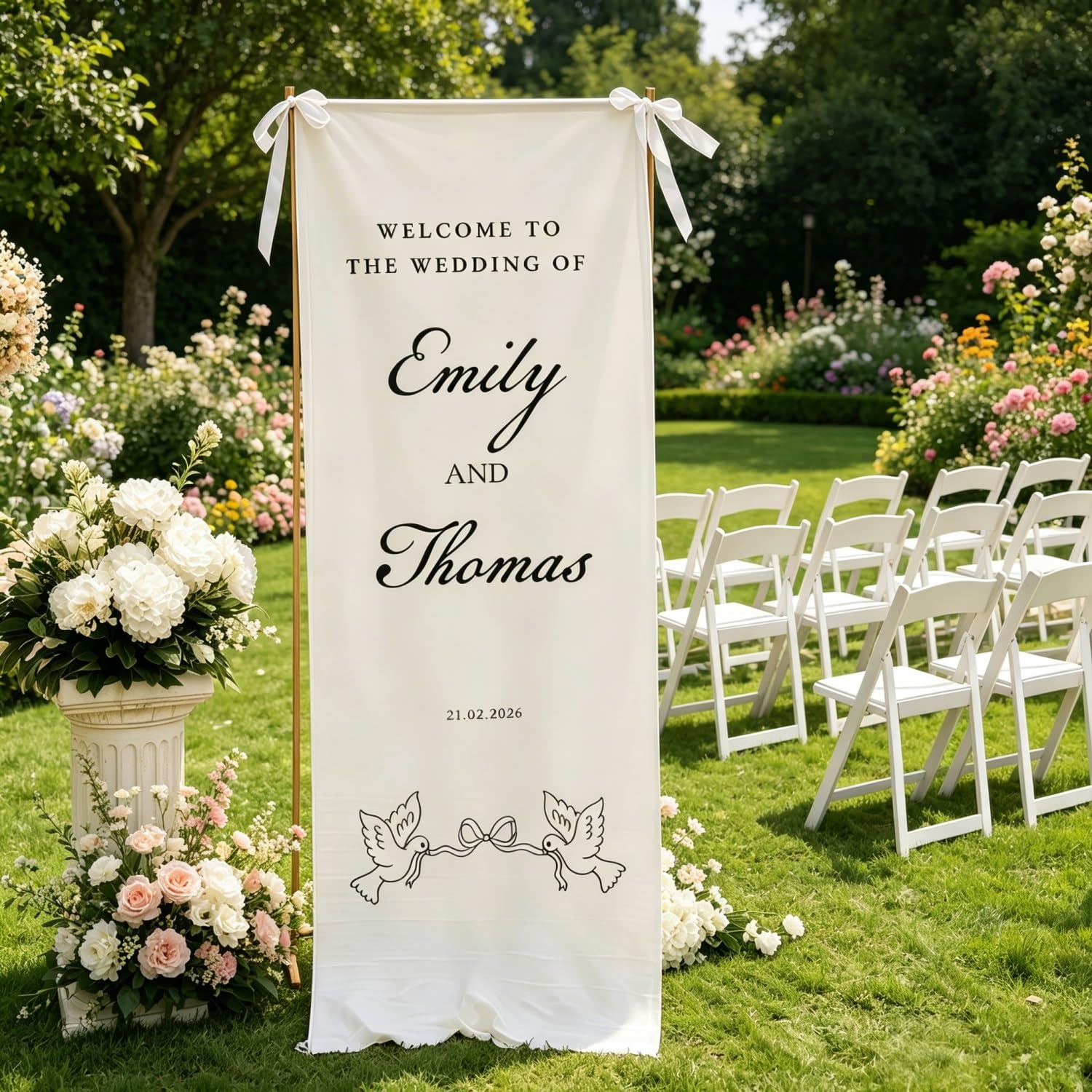 Bfbzyme One Color Custom Linen Wedding Welcome Banner, Personalized Names Date Fabric Sign For Ceremony Entrance, Modern Rustic Wedding Reception Decoration, Photo Backdrop(75X200cm)