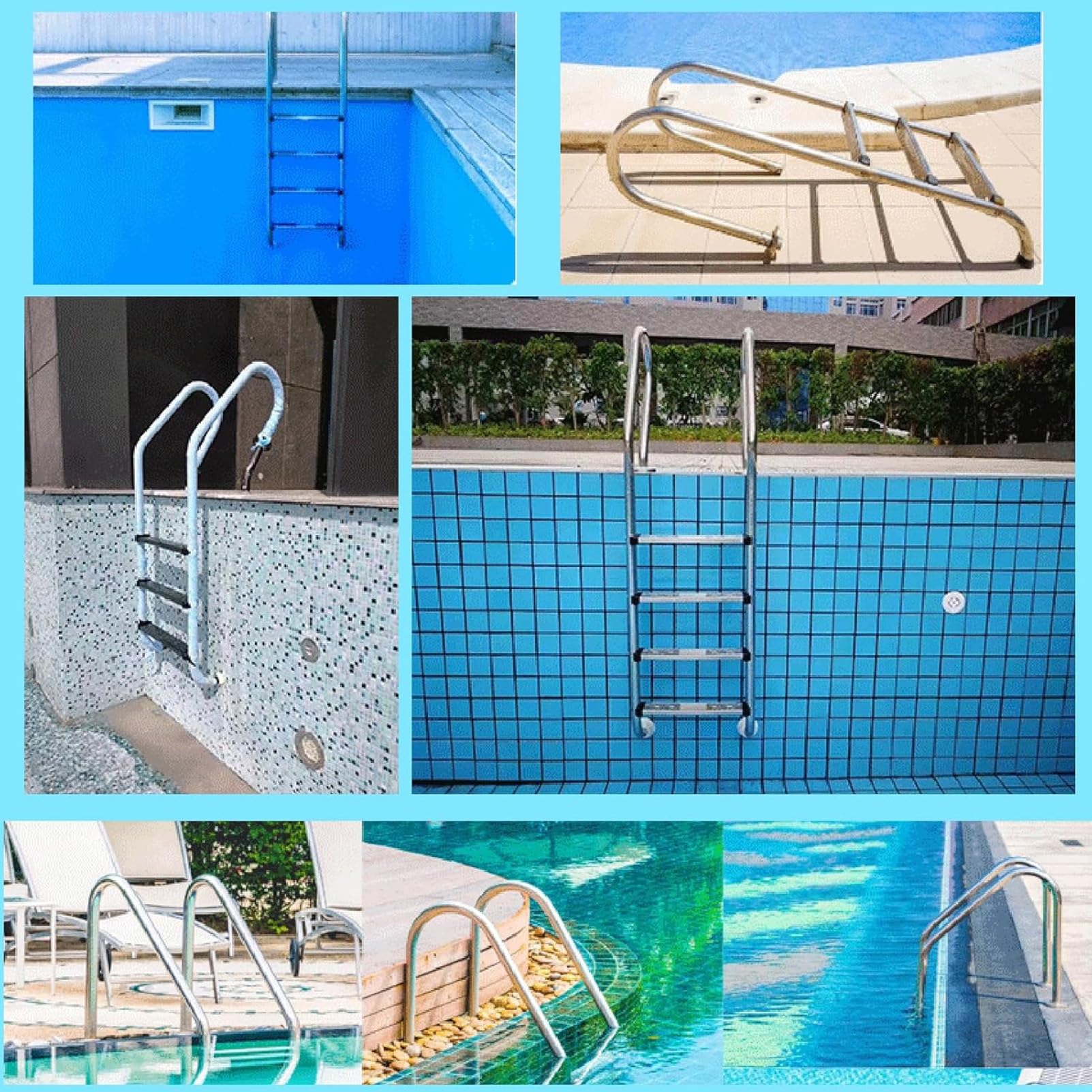 Échelle De Piscine Hors Sol Inclinée, Échelle De Piscine, Marchepied De Piscine, Marchepied Enterré en Acier Inoxydable À 2/3 Marches, Facile À Utiliser (3 Steps)