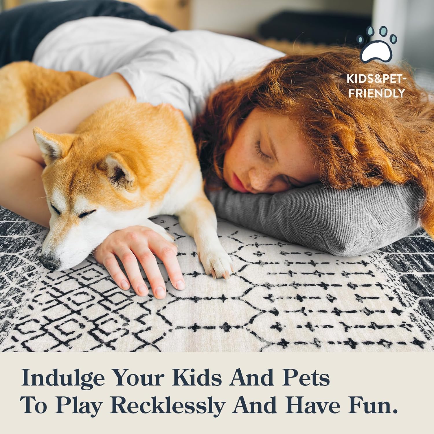 Lahome Moroccan Hallway Runner Rug, Washable Black 2x8 Rug Runner Ultra-Thin Stain Resistant Kitchen Carpet with Rubber Backing Non Slip, Geometric Print Floor Carpet Mat for Entryway Bedroom Hana