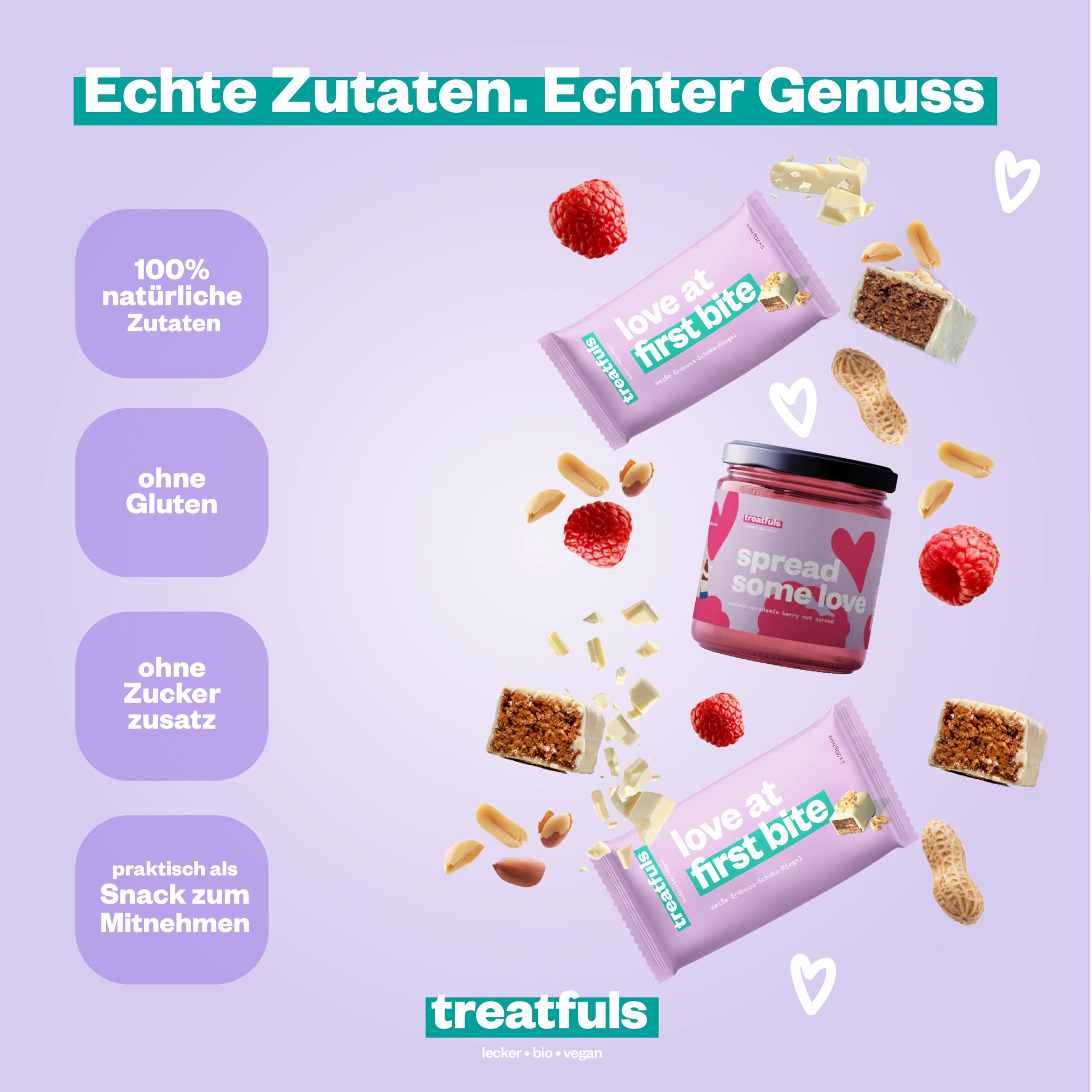 treatfuls Geschenkset aus weißen Schoko Riegel + Nussbutter Aufstrich - vegan - 100% natürliche Zutaten - glutenfrei - vegane Süßigkeiten - Dattelkaramell - Erdnuss
