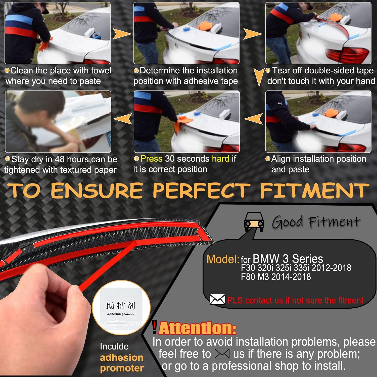 MCARCAR KIT Real Carbon Fiber Trunk Spoiler for BMW 3 Series F30 2013-2018&F80 M3 2014-2018 328i 335i 320i 330i 340i 316i 318i Rear Boot Lid Highkick Spoiler Wing Lip (Carbon Fiber)