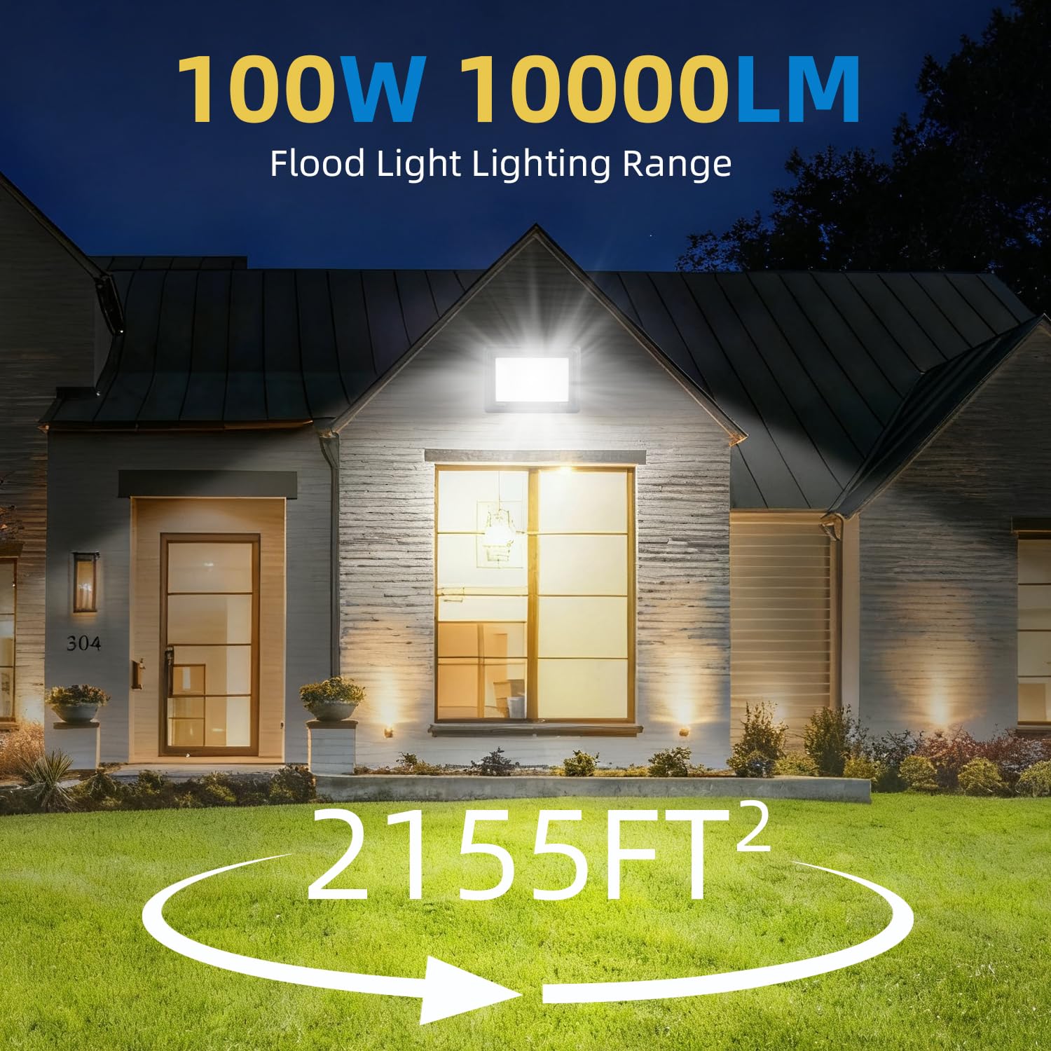 Lot de 2 projecteurs à DEL 100 W pour l'extérieur, 2 lampes de travail à DEL lumineuses avec prise, lumière du jour 6500 K, lumières LED blanches pour extérieur, éclairage de terrasse