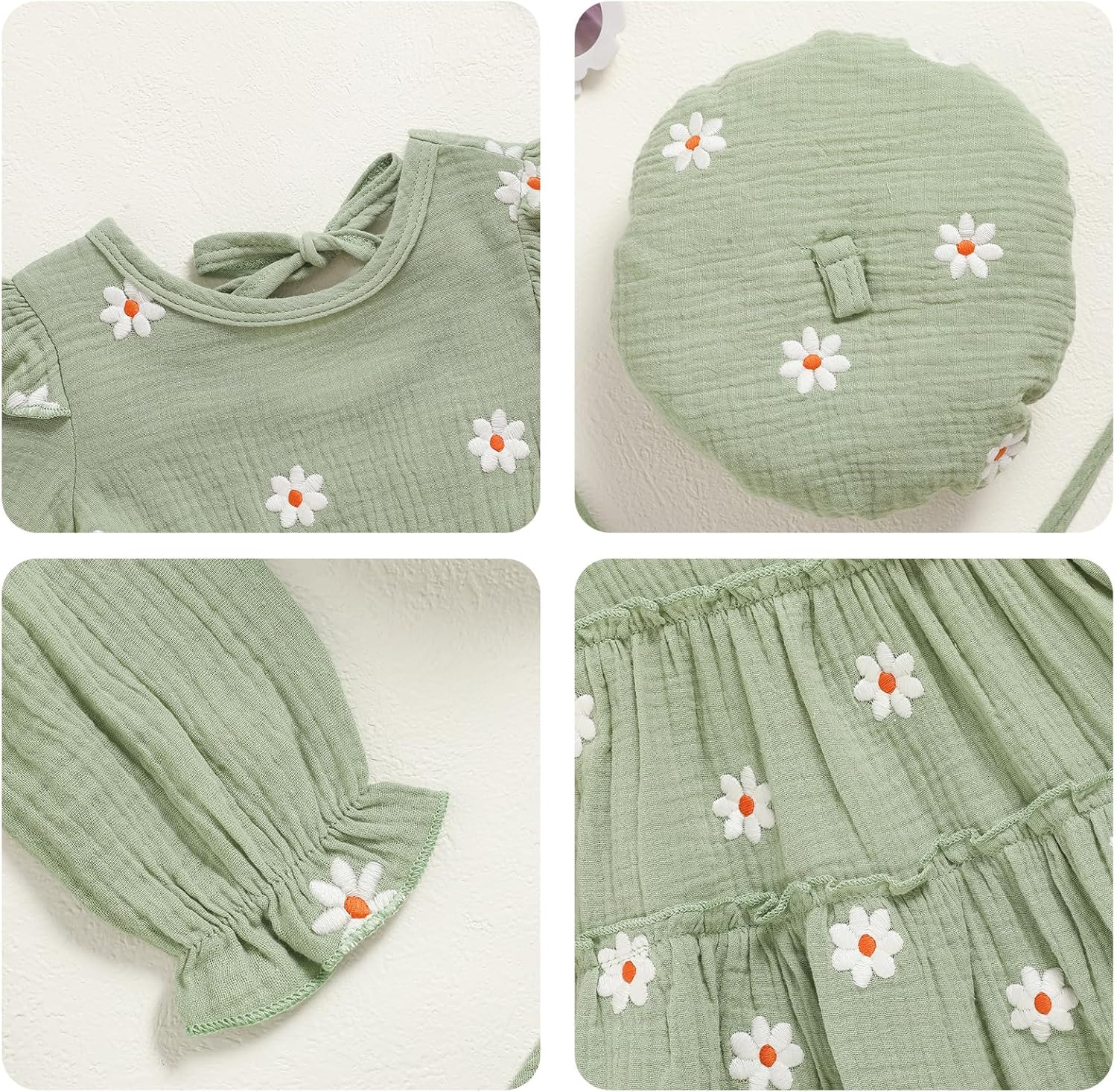 Toddler Girl Dress Kids Long Sleeve Ruffle Dresses Fall Winter Outfit Hat Bag Floral Girls Casual Playwear Dress - Image 5