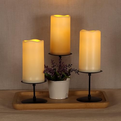 Miniatura 7 de wemarry Velas impermeables sin llama con control remoto, velas para interiores y exteriores (3 x 6 pulgadas de alto), 12 velas falsas LED para