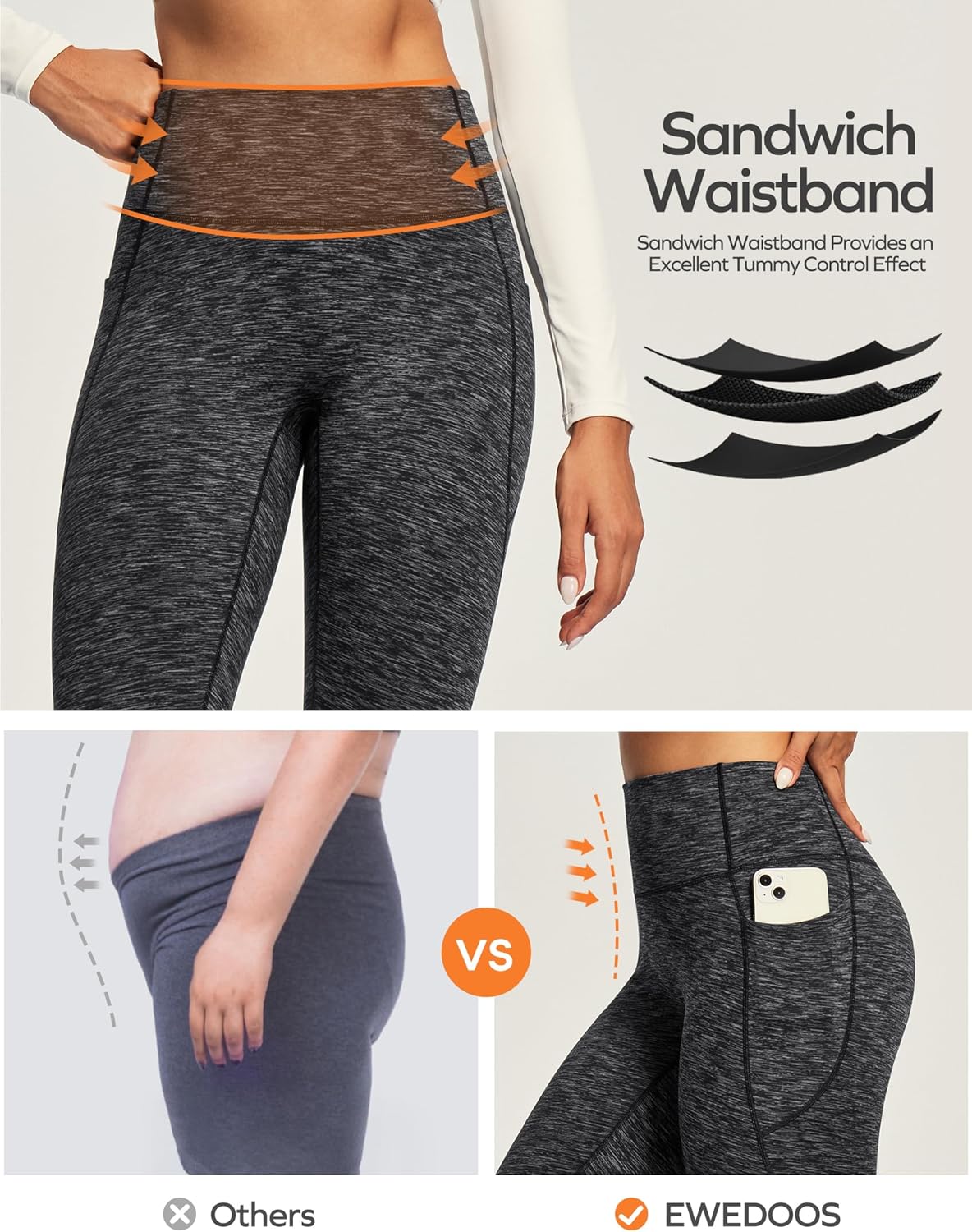 Ewedoos Fleece Lined Leggings Women No Front Seam Compression Thermal Leggings Tummy Control with Pockets Warm Yoga Pants - Image 4