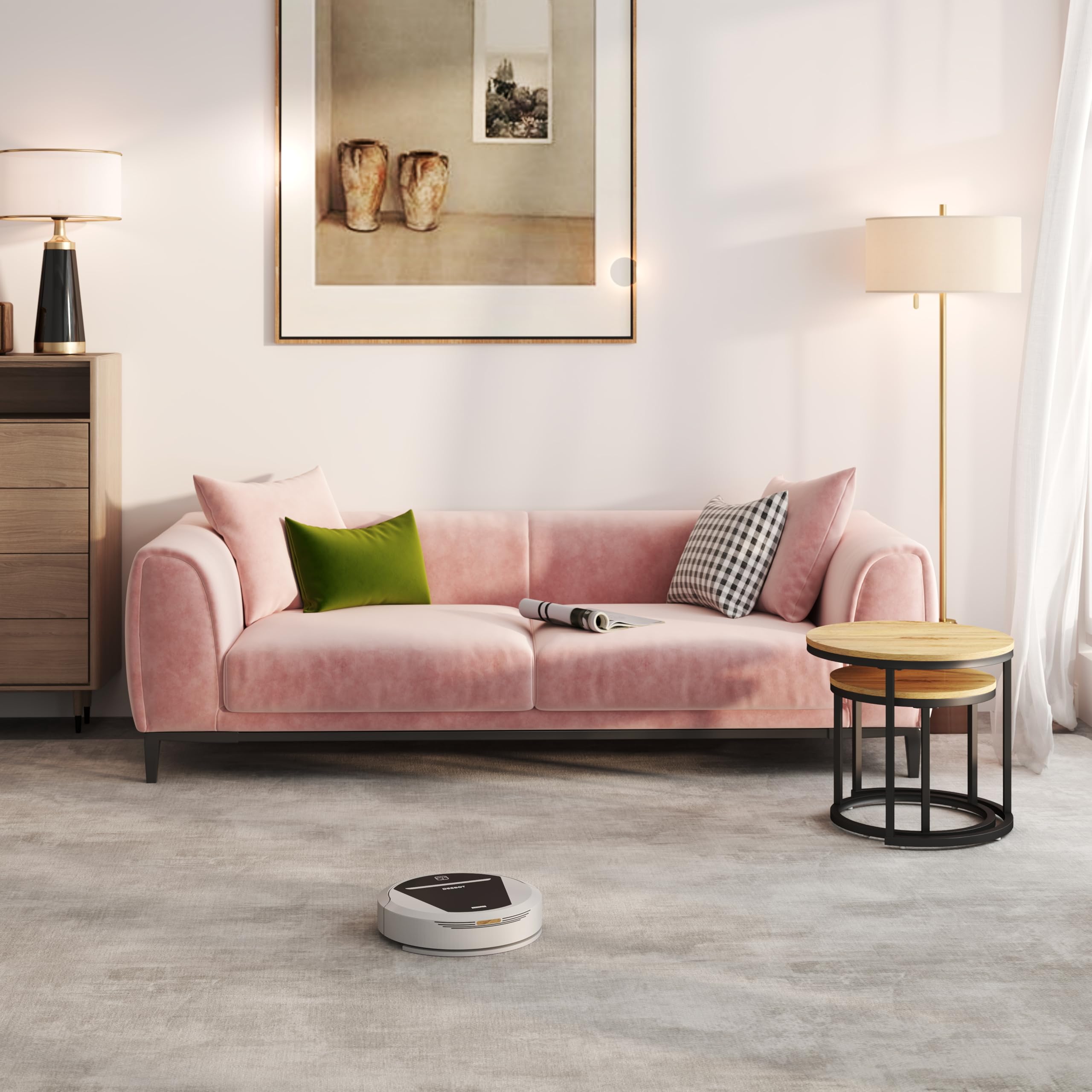 Juego de 2 Piezas para Mesa Auxiliar Sofa, Mesa Centro Madera con Marcos Negros, Mesa de Centro Redonda con Efectos de Grano de Madera, Mesas de Centro Pequeñas Modernas
