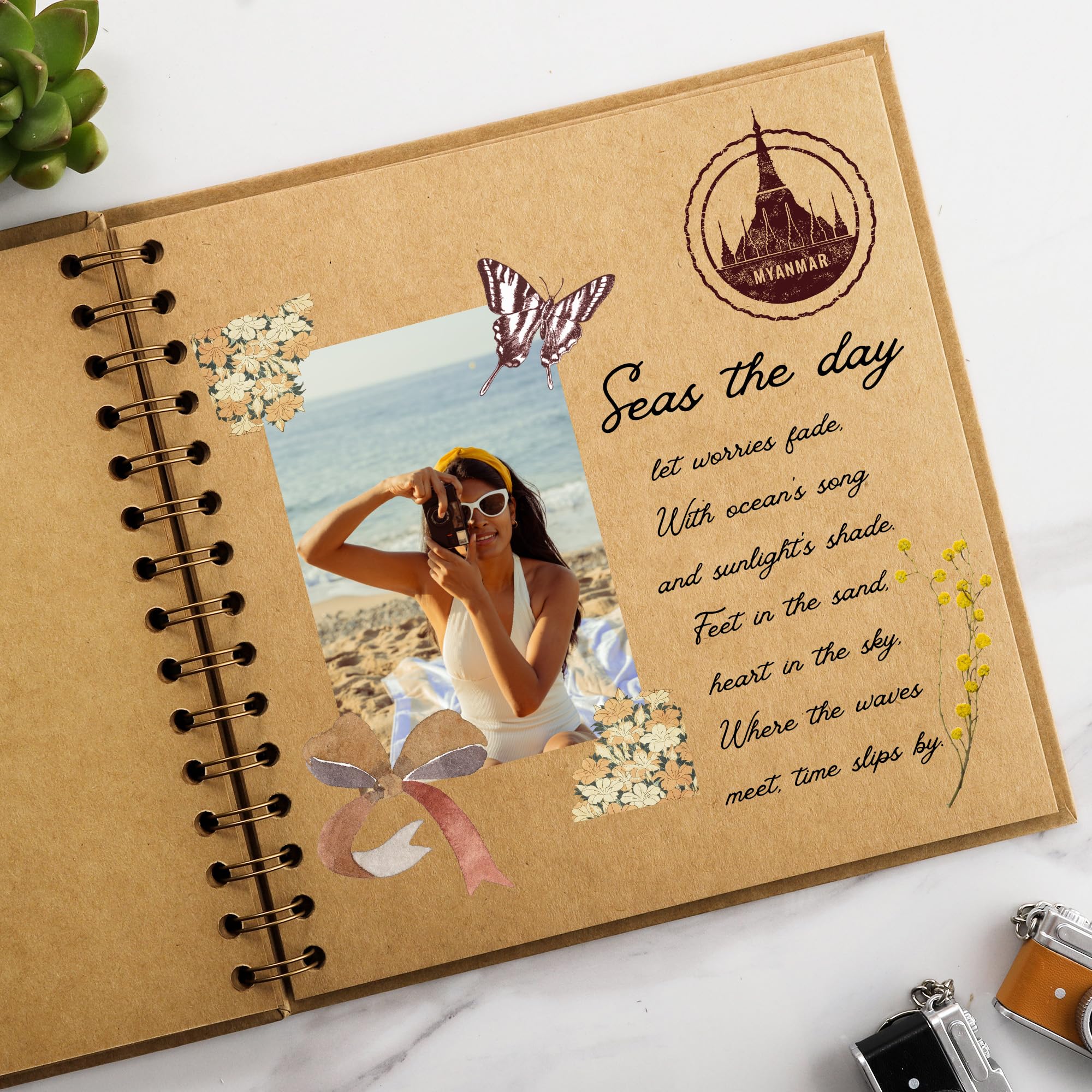 Álbum de recortes cuadrado de 25,4 x 25,4 cm, ventana de fotos, libro de recuerdos para padres e hijos, álbum de fotos, tapa dura, papel kraft marrón, 20 hojas/40 páginas