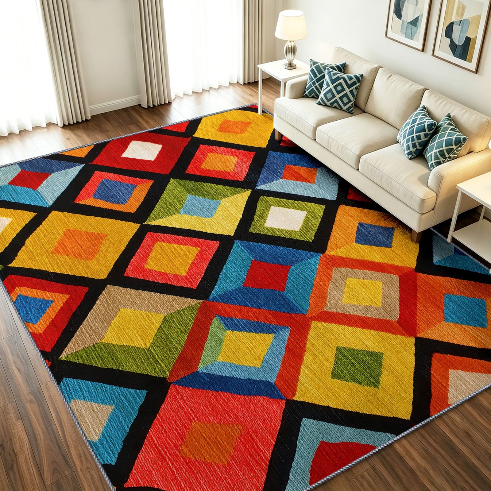 Tapis de salon moelleux 60 x 90 cm lavable pour petit espace intérieur