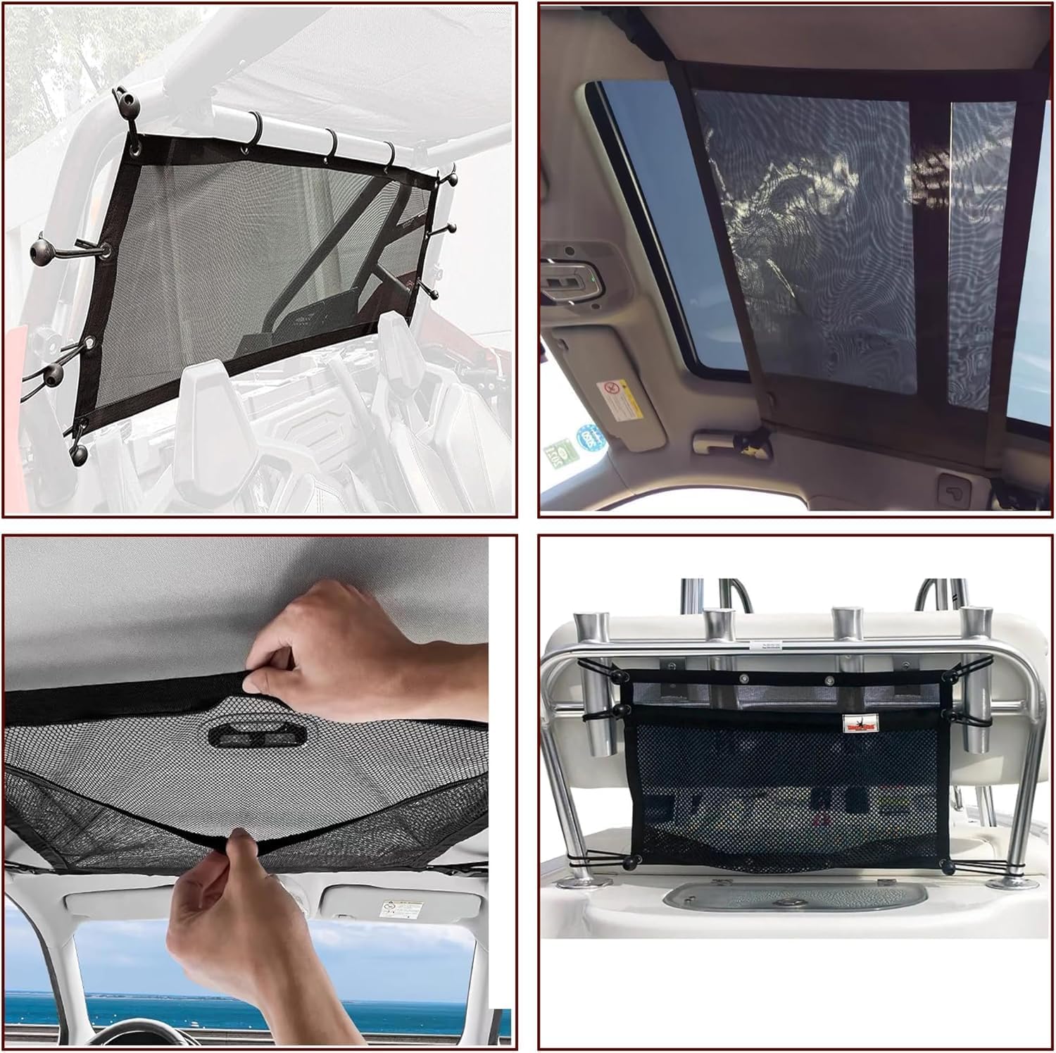 Upgrade Boat Storage Bag,Mesh Suspended Storage Organizer, Cargo Net Pocket Organizer Pouch Bag,Boat,Truck SUV Travel Long Road Trip Camping Interior Accessories with 6 pcs Elastic Ring (16 INCH)