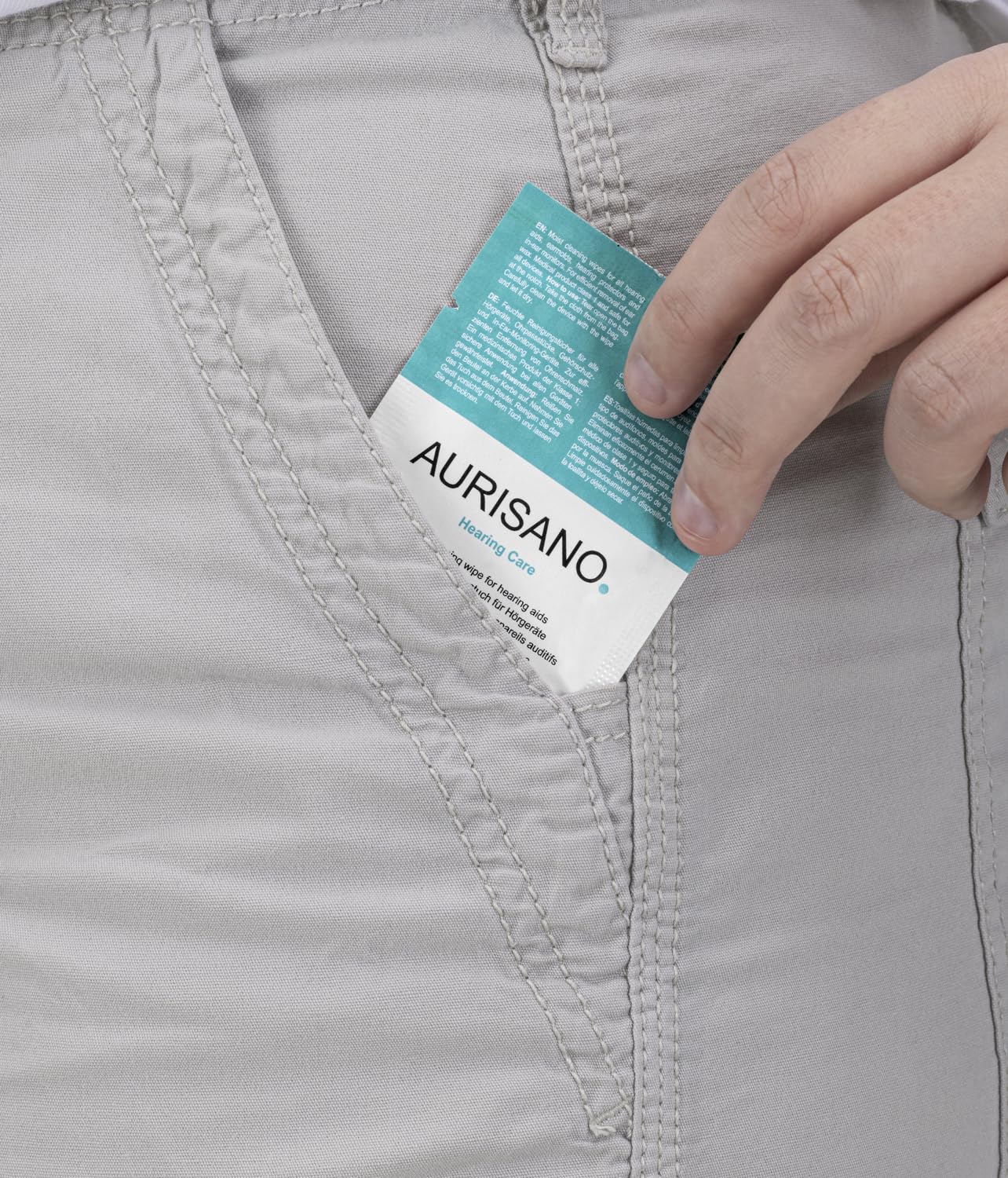 Chusteczki do czyszczenia aparatów słuchowych - 100 Nawilżonych Chusteczek - Duży Rozmiar na 2 Aparaty Słuchowe - Usuwają Zanieczyszczenia i Woskowinę - Produkt Europejski i Medyczny