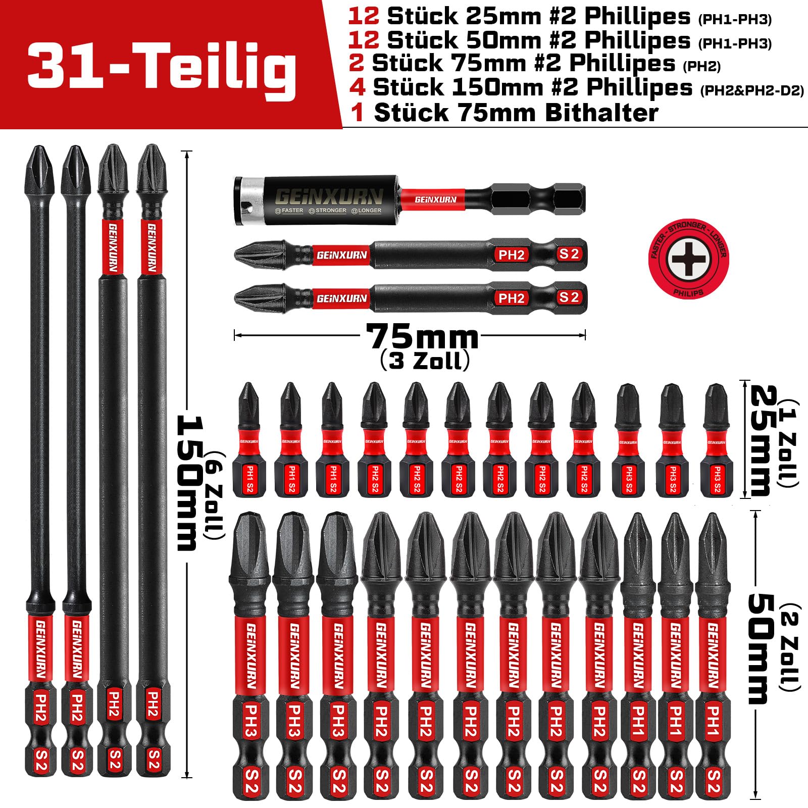 Geinxurn PH2 Phillips Screwdriver Bit Set - Image 2