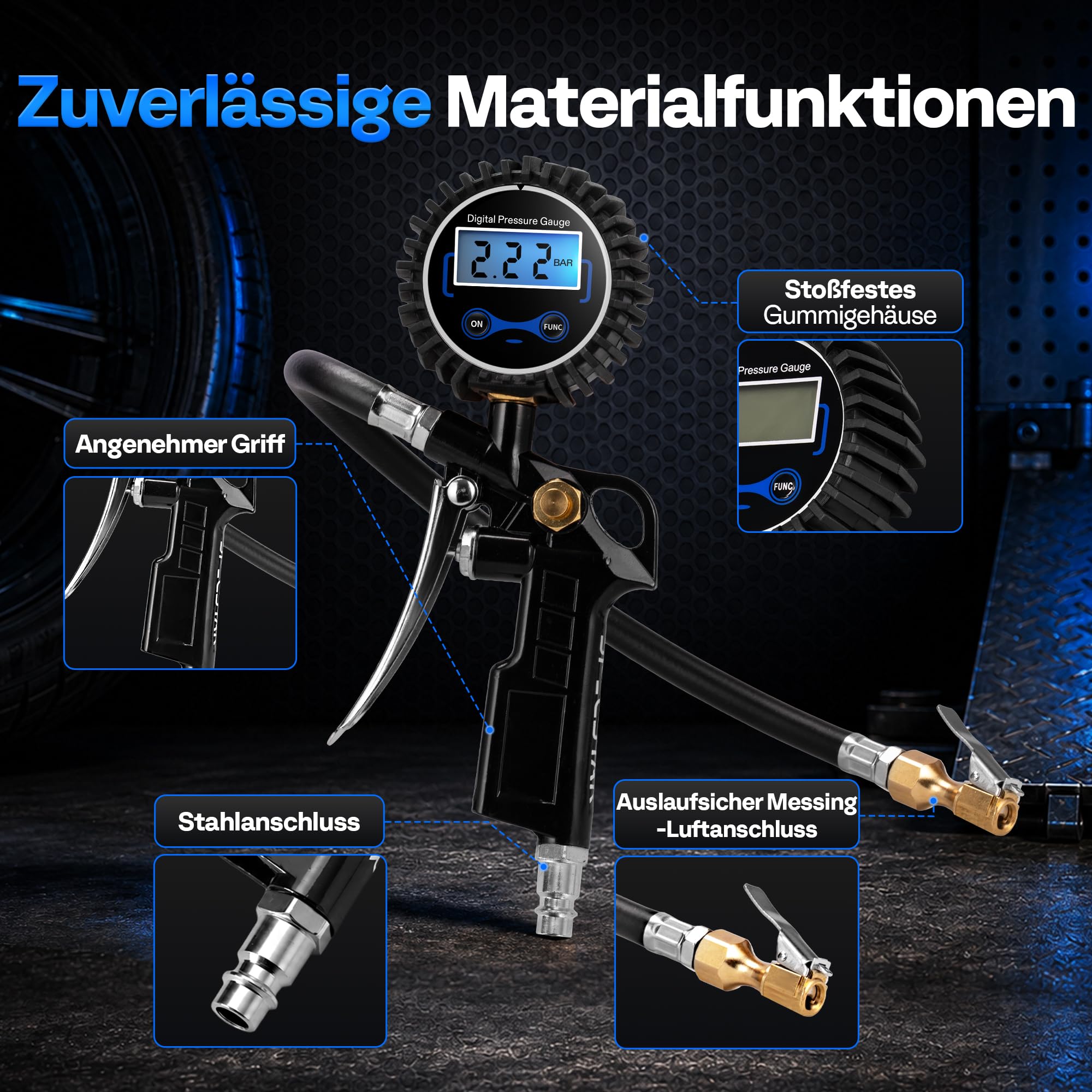 SPECSTAR Reifendruckprüfer für Luftkompressor, Reifenfüller