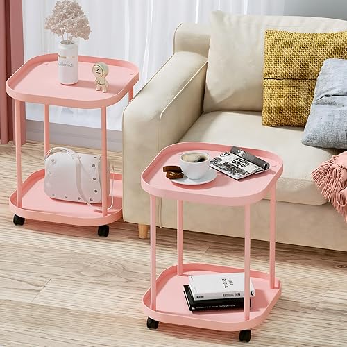 Miniatura 40 de Mesa auxiliar con ruedas, mesa auxiliar para sala de estar, sofá móvil de plástico, mesita de noche pequeña, dormitorio, color blanco (paquete de 2)