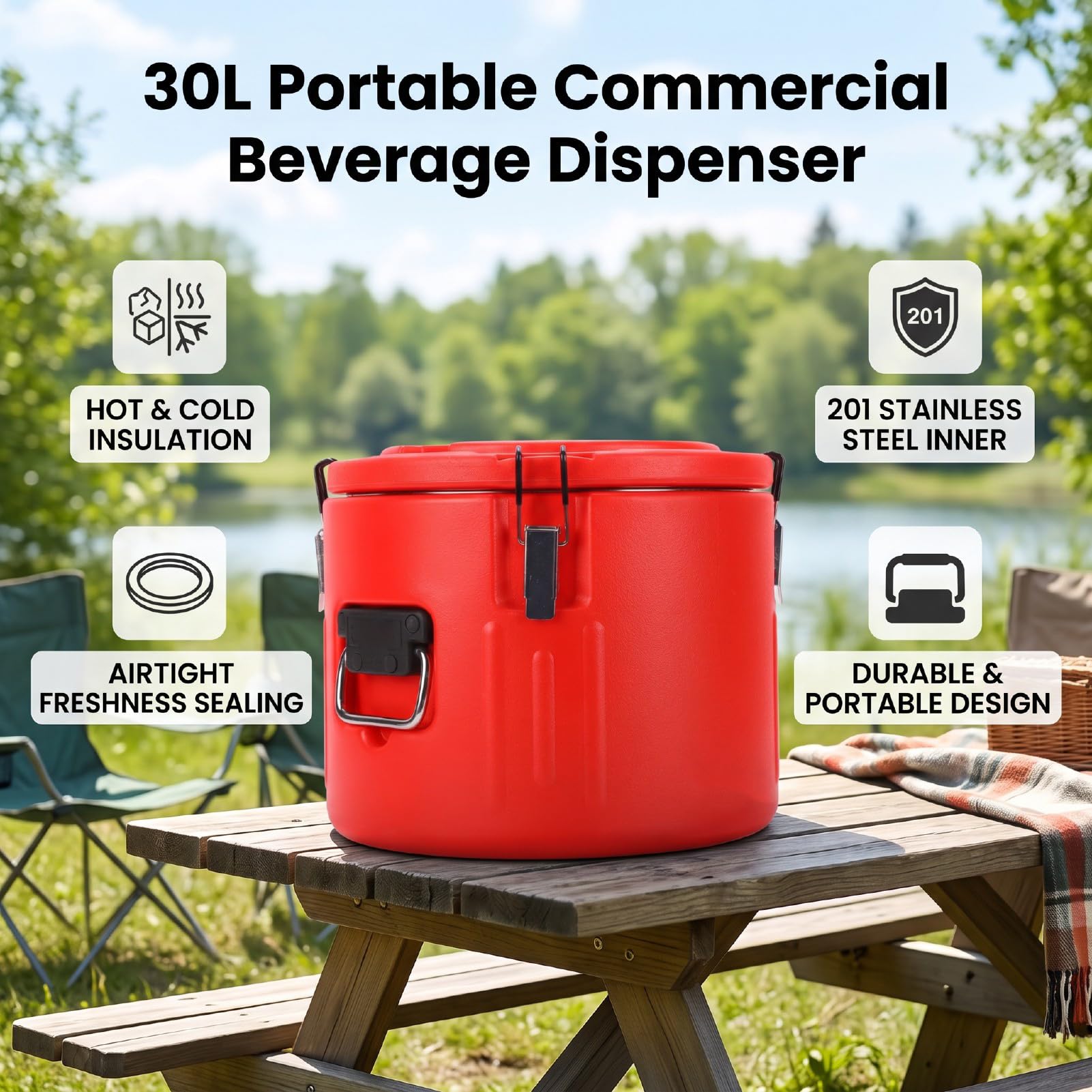 Fafeicy Dispensador de Bebidas Aislado 30L Acero Inoxidable