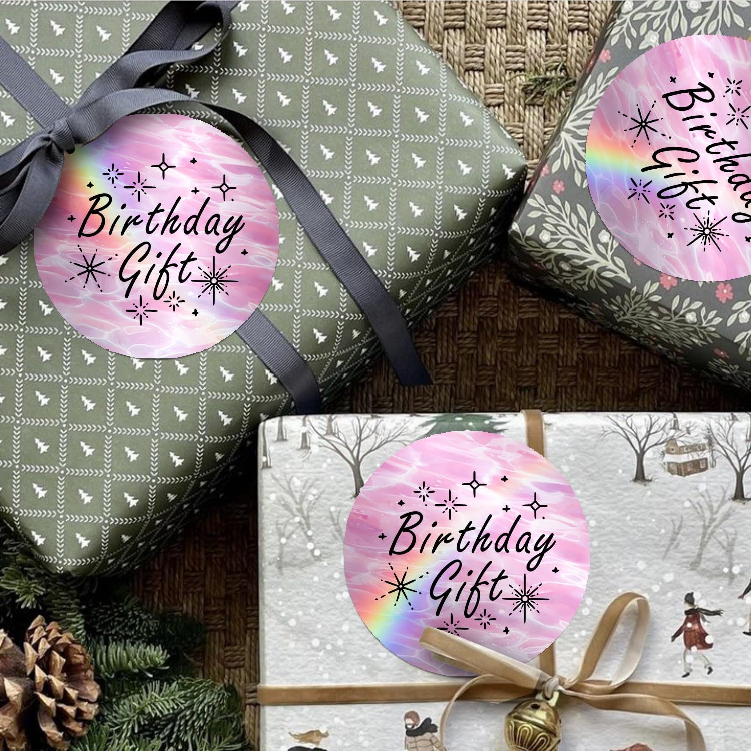 2-Inch Holographic Thermal Stickers - Rainbow Glitter Finish, Water-Proof & Tear-Resistant Label, No Residue Removable Label for Price/Name Tag, Logo Design, Ocean Light Purple(200Pcs/Roll) image 4
