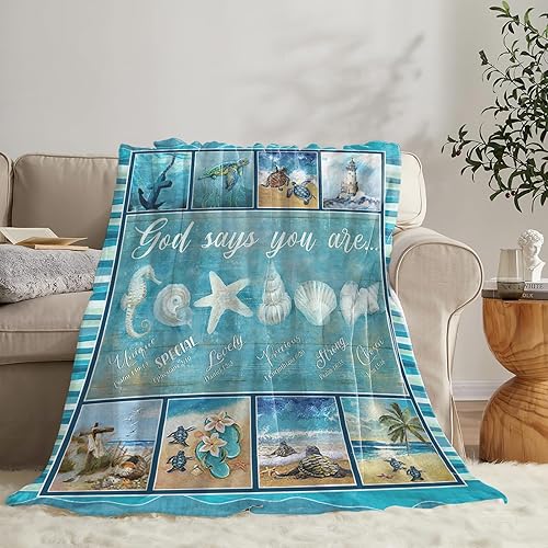 Miniatura 535 de Tijuboni Manta con diseño de tortuga marina y océano, regalos náuticos para mujeres, hombres, niñas, niños y adultos, manta de franela suave para