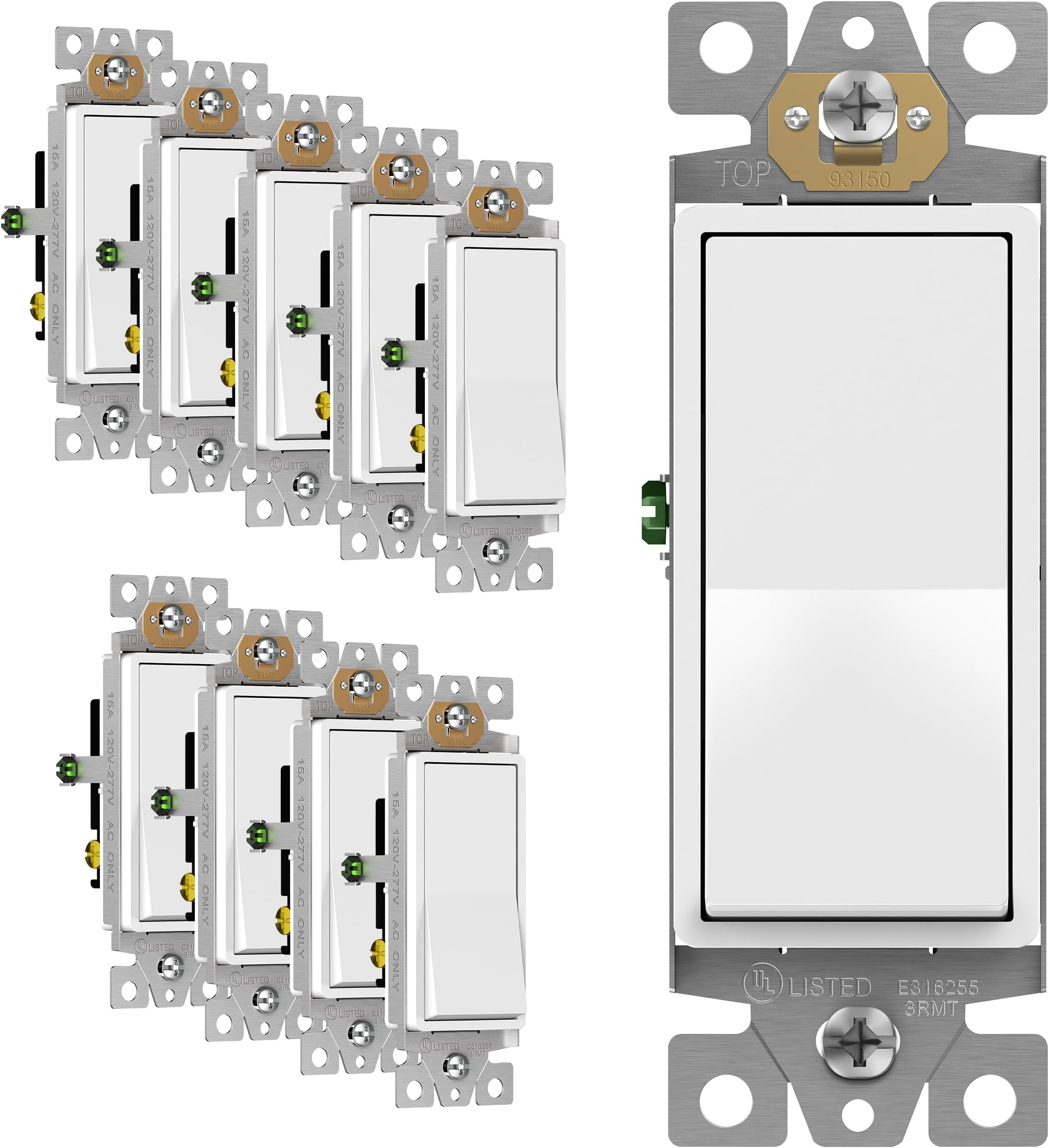 Leviton 5603-2GY 15 Amp, 120/277V, Decora Rocker 3-Way AC Quiet Switch