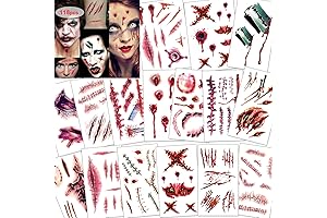120PCS Halloween Scars Tattoos, Halloween Bleeding Wound Temporary Tattoo, Zombie Vampire Makeup Bite Tattoo