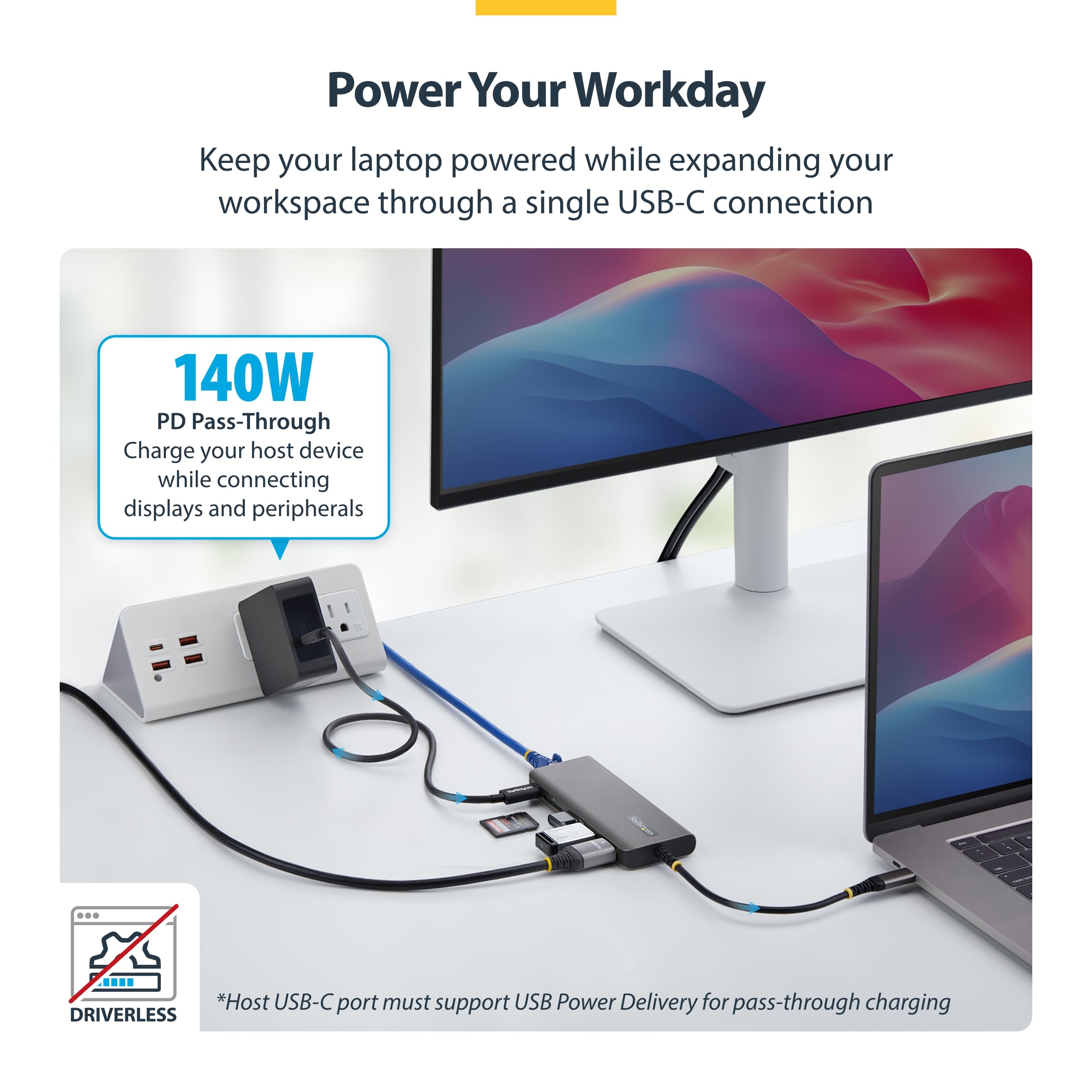 StarTech Hub USB-C 6 w 1, USB-C na HDMI Multiport adapter z 140 W Power Delivery moc, 4K60Hz HDMI, 10 Gbps, 2,5 GbE, gniazdo SD, mini stacja dokująca do MacBook, Dell, HP