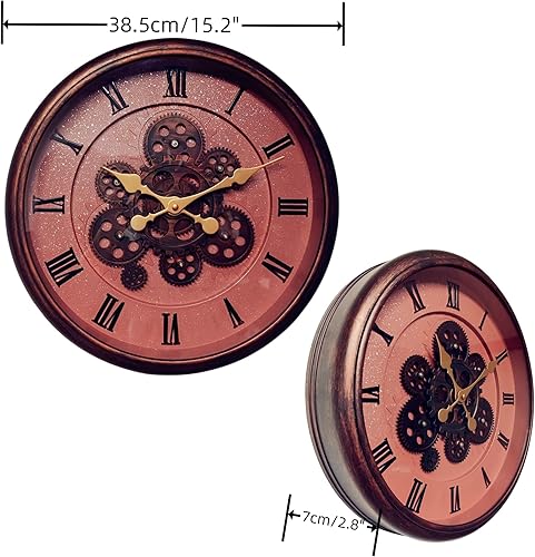 Miniatura 3 de Evursua Reloj de pared grande de 15.2 pulgadas con engranajes reales, reloj de pared móvil vintage industrial steampunk estética, arte para