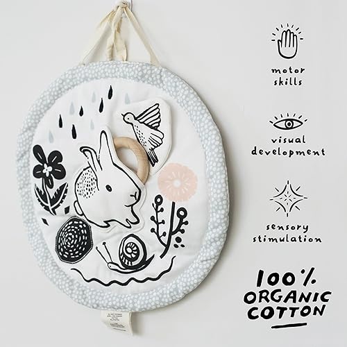 Miniatura 4 de Wee Gallery Almohadilla de actividad orgánica, alfombrilla de juego de tiempo de abdomen de alto contraste con 4 actividades interactivas, juguetes