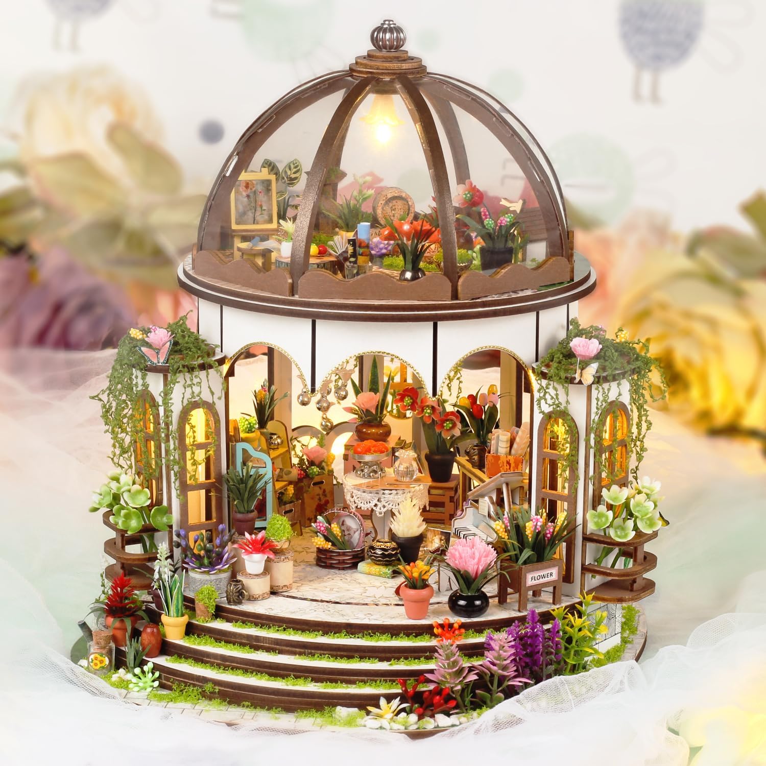 TuKIIE DIY Miniature Dollhouse Kit with Furniture, 1:24 Scale Creative Room Mini Greenhouse Wooden Doll House for Kids Teens Adults(Hanging Garden) - Image 2