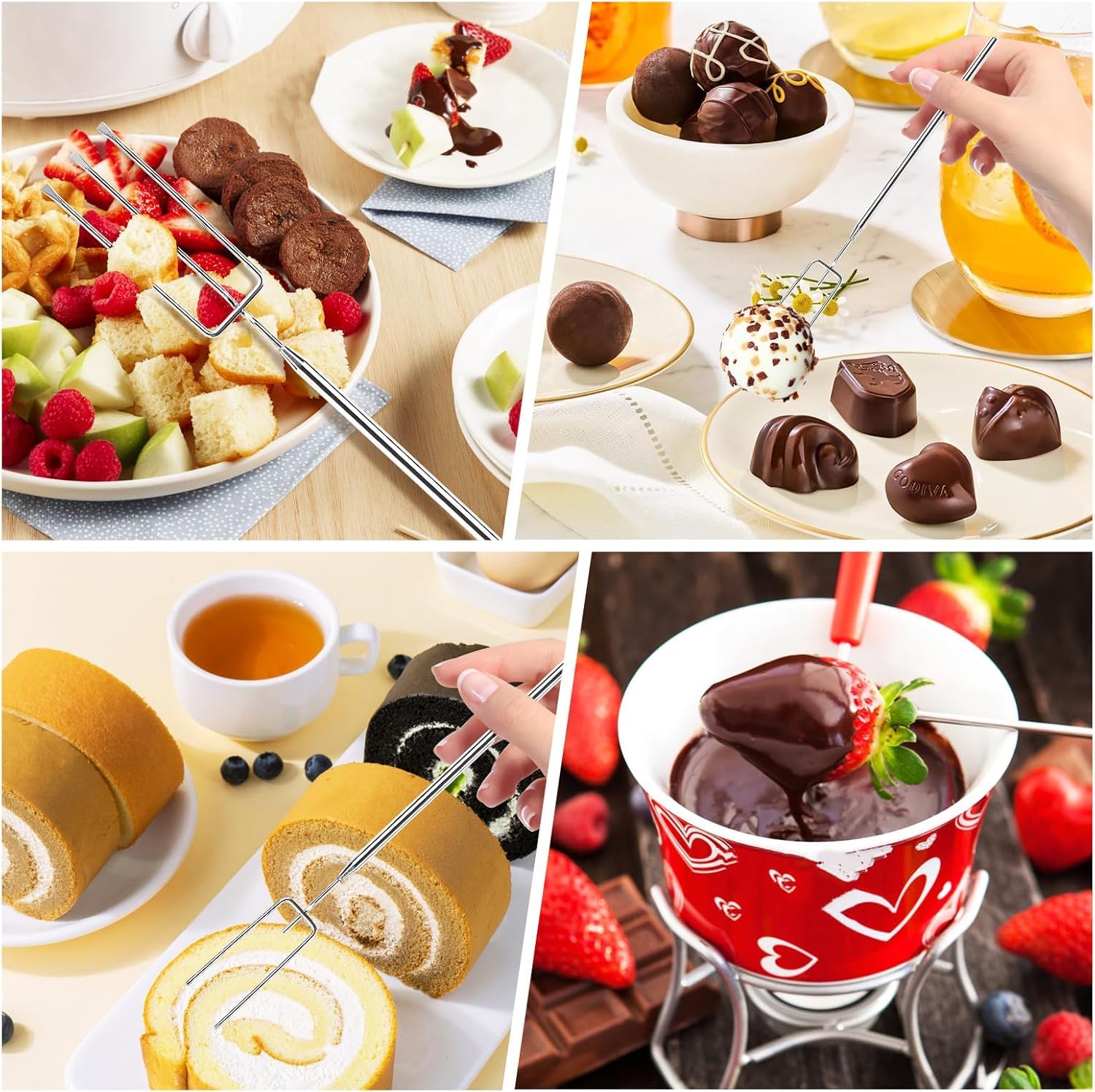 Tenedores de Praliné,3 Piezas Tenedores de Chocolate de Acero Inoxidable,Cubiertos de Praliné,Tenedor para Fondue,Tenedor de Inmersión para Trufas Artesanales,Caramelos y Salsa de Frutos Sec