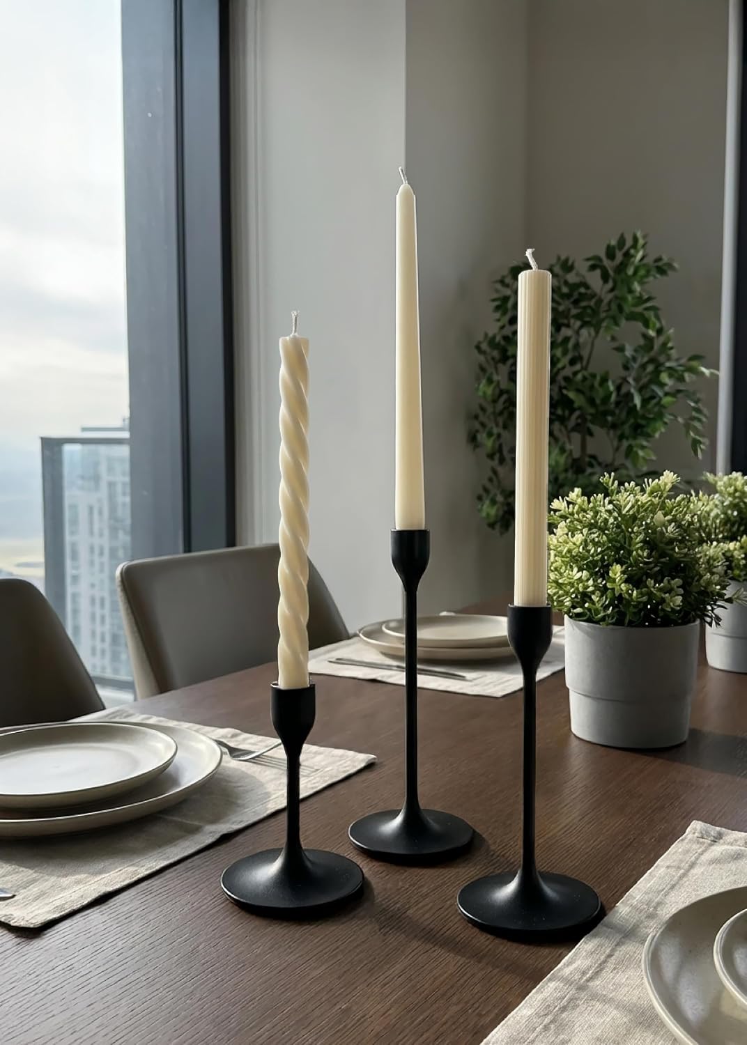 Ivory Taper Candle Bundle – 4PK Classic 10" Tapers + 3PK Assorted Candlesticks (Twisted, Ribbed & Classic) – Matte Finish Beeswax Blend for Weddings, Table Decor & Home Styling image 5