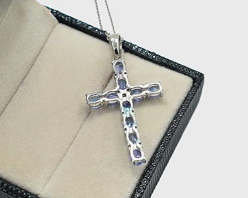 Miniatura 5 de Diciembre piedra natal natural tanzanita 5X4 MM Oval cruz santa colgante collar 925 plata esterlina tanzanita joyería regalo de cumpleaños para