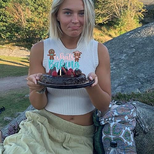 Vista 153 de Rsstarxi 1 paquete de decoración de pastel de Navidad con purpurina verde y rojo hojas de acebo y bayas, sombrero de Papá Noel, barba, decoración