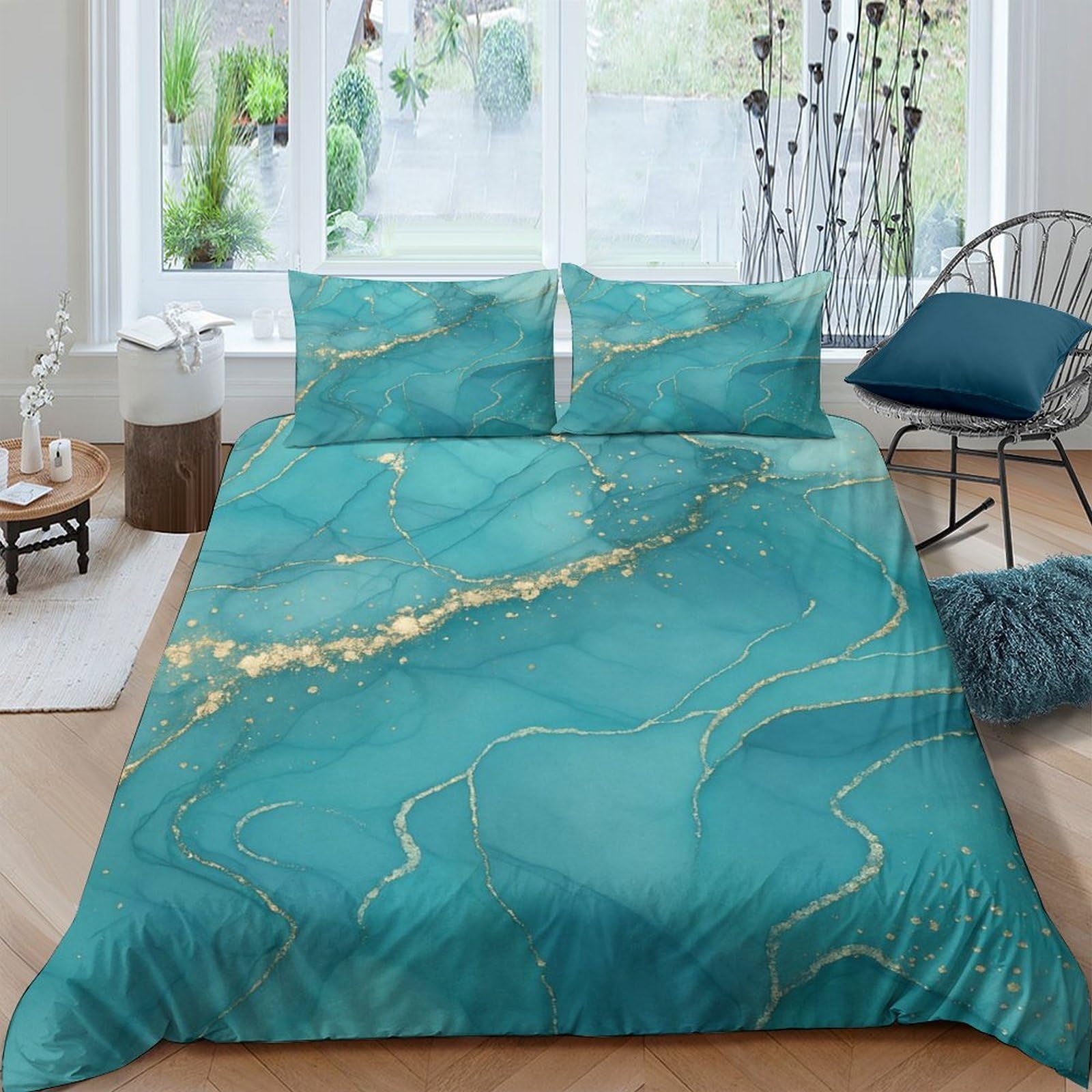 Ctjqhvkz Style-9 3D Printed Emerald Marble Fitted Sheet Microfiber Anti-Slip Gold Vein Mattress Cover For Bedroom Guest Room Decor Single（135X200cm）