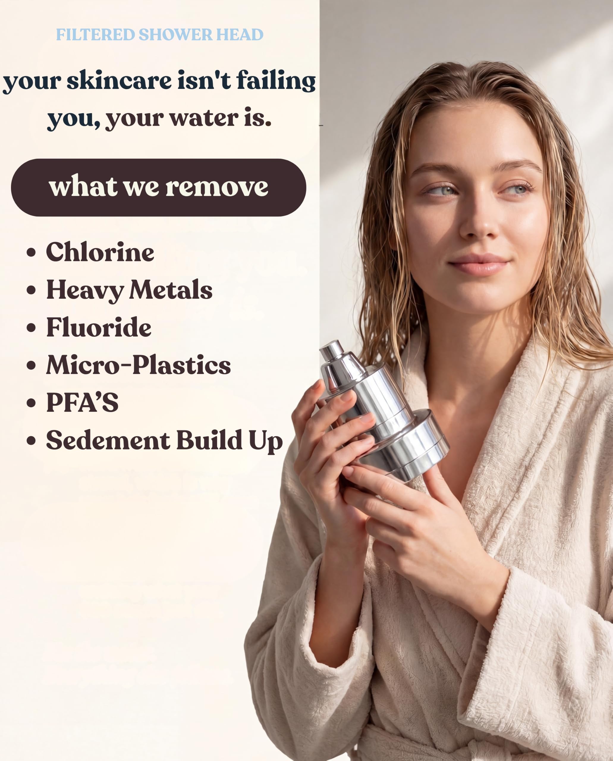 Cabezal de ducha filtrado de alta presión: filtra el cloro, los metales pesados y los microplásticos para una piel más suave y un cabello más saludable, vitamina C y suavizante de agua mineral para