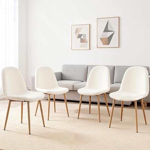 Miniatura 8 de Howtek Juego de 4 sillas de comedor, modernas de tela tapizada de terciopelo verde de mediados de siglo, con respaldo y patas de metal para sala de