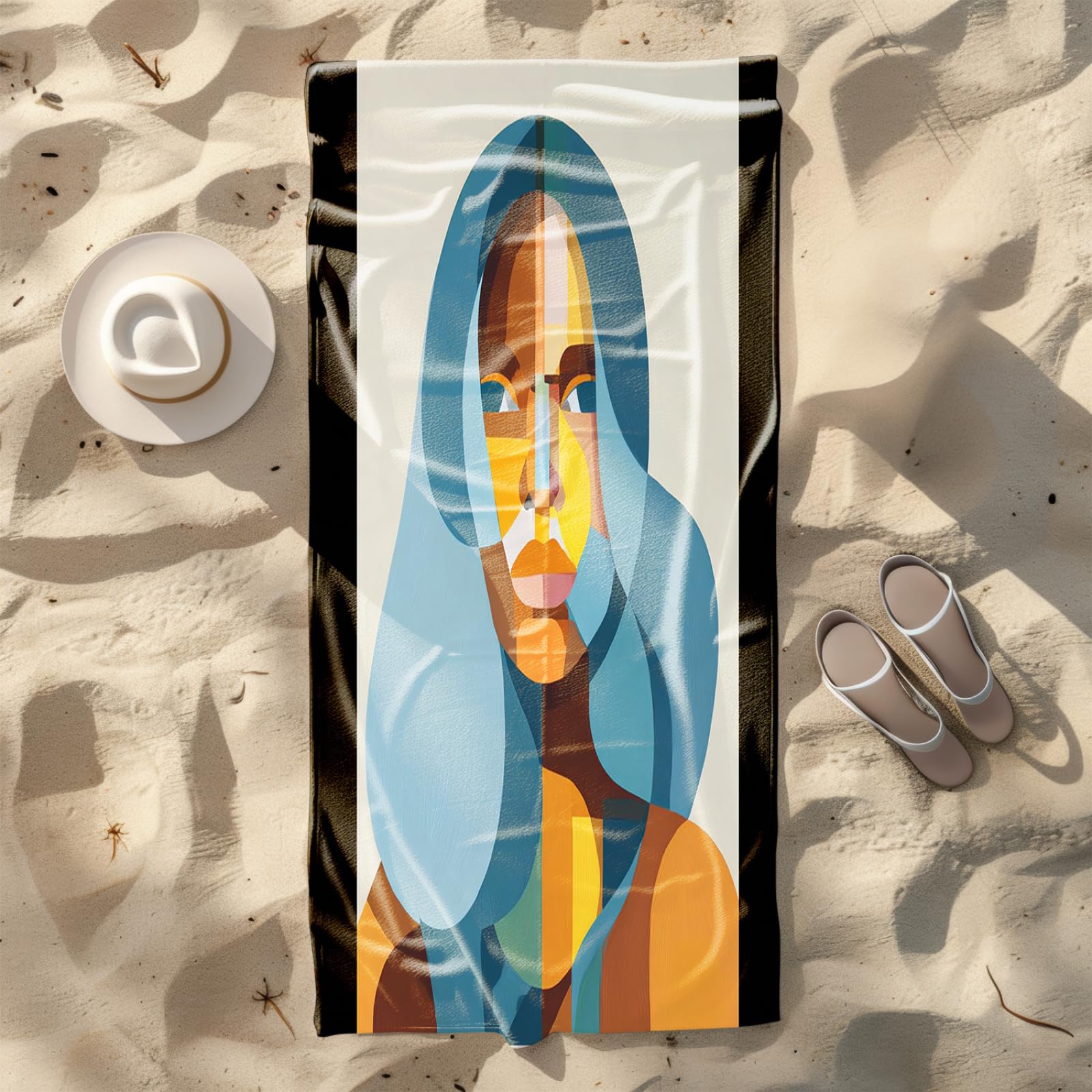 Telo Mare Microfibra 210x230 Arte Geometrica Giallo Blu Telo Spiaggia Grande Antisabbia,XXL Asciugamano Mare, Asciugatura Rapida, Stuoia Spiaggia Leggero E Portatile