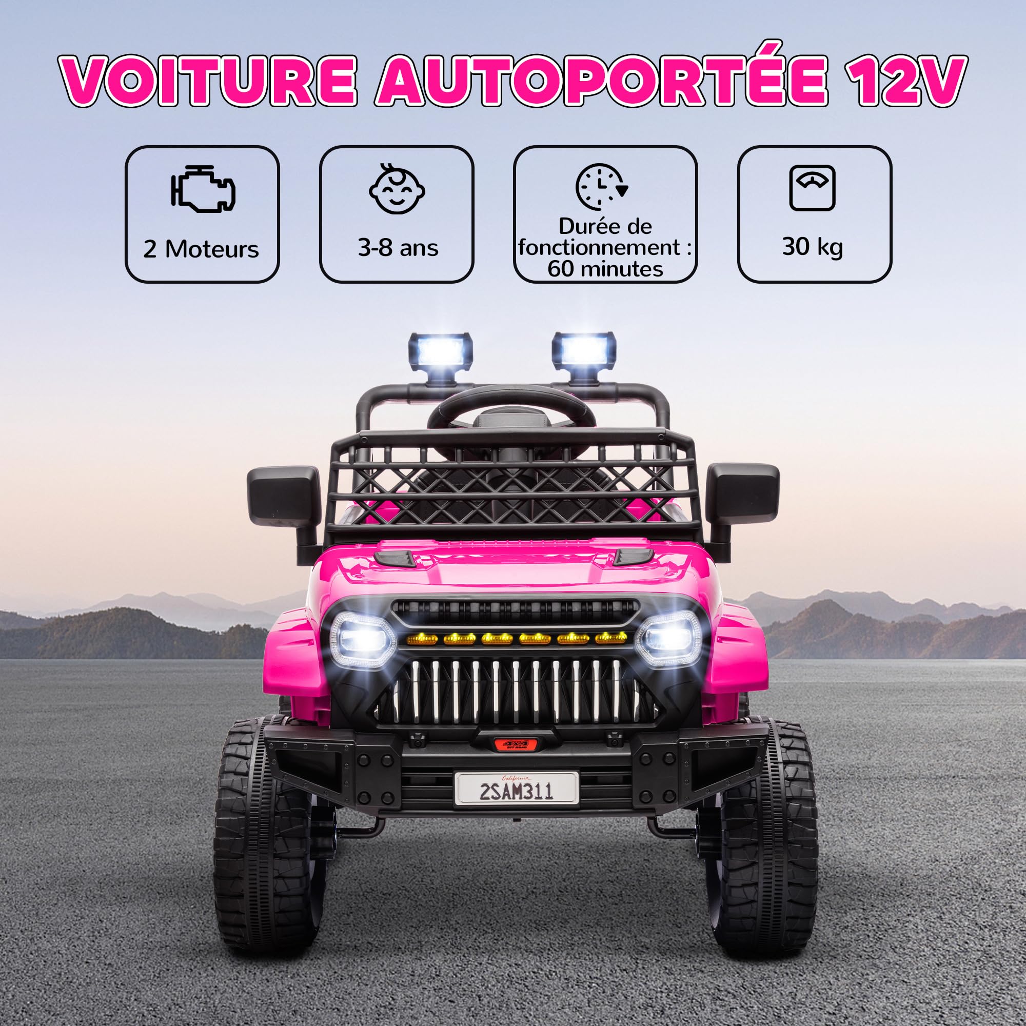 AIYAPLAY Voiture électrique Enfant, 4x4 Buggy électrique Enfant, avec télécommande 2,4Ghz, 2 Moteurs 12 V, Vitesse réglable, Port USB, Musique, klaxon, lumières LED, Noir