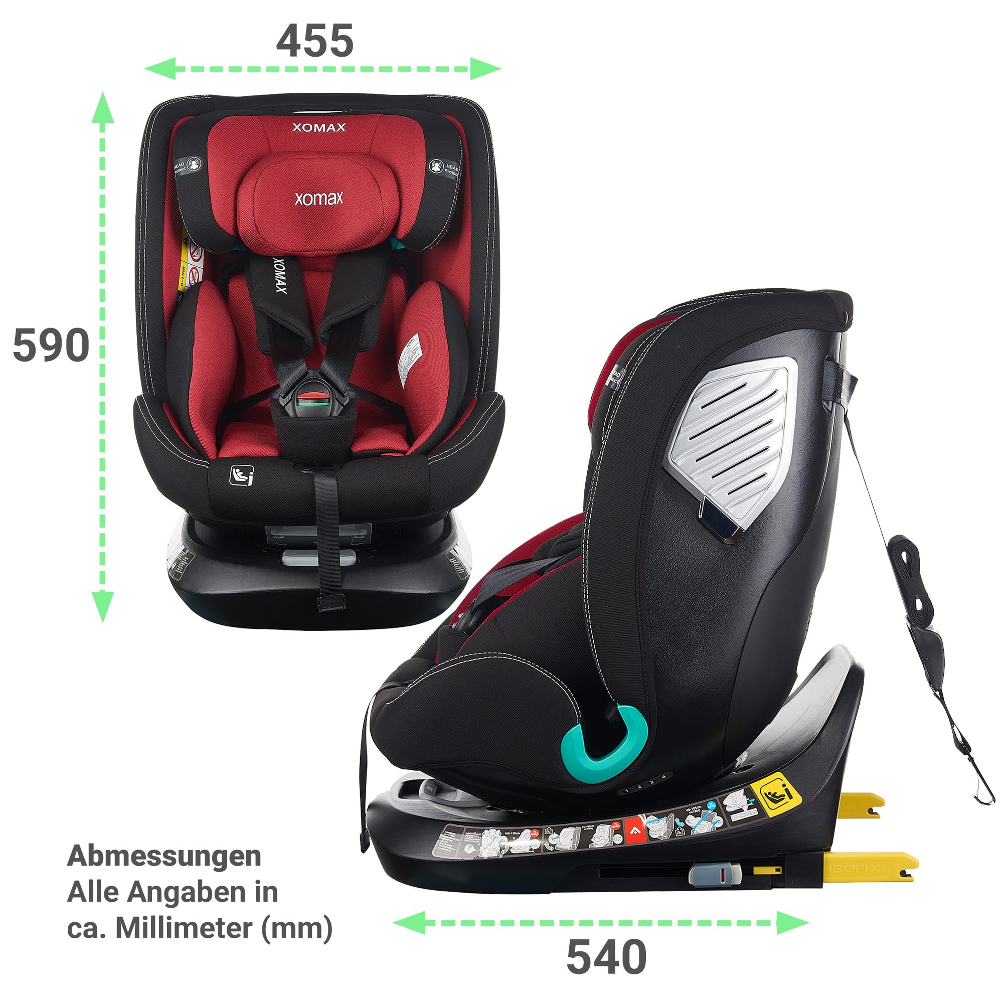 XOMAX G409 IOT Asiento infantil giratorio 360°, ISOFIX I crece, 0 – 36 kg, 0 – 12 años, grupo 0+/1/2/3, arnés de 5 puntos, cinturón de 3 puntos, funda lavable I ECE R129