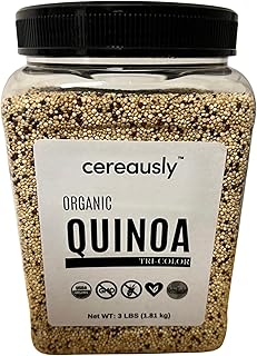 CEREAUSLY Organic Tri-Color Quinoa – Premium Royal Quinoa from Bolivia – Kosher and Non-GMO Quinoa Bulk – Vegan and Gluten-Fee Cooking Quinoa – 3 LB