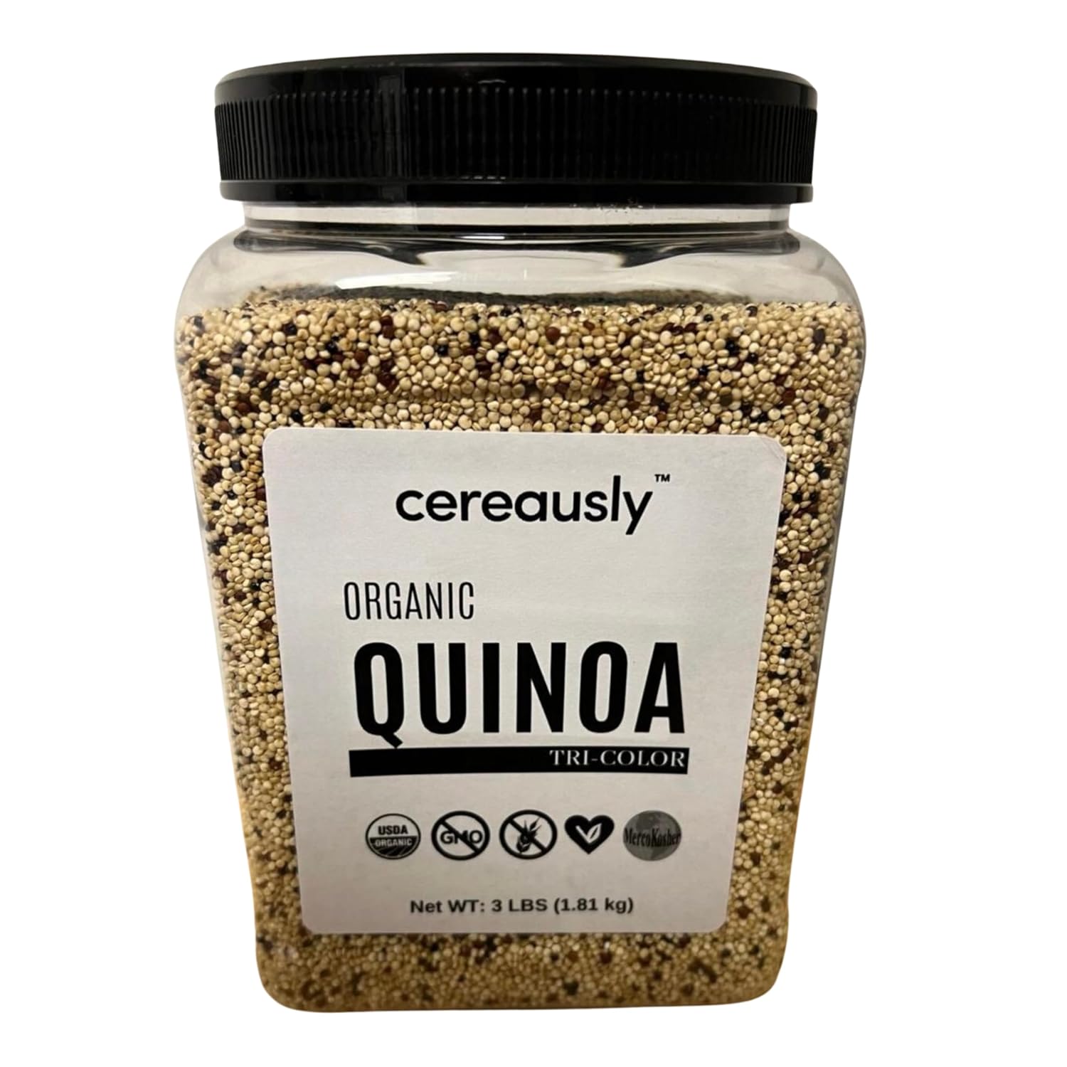 CEREAUSLY Organic Tri-Color Quinoa – Premium Royal Quinoa from Bolivia – Kosher and Non-GMO Quinoa Bulk – Vegan and Gluten-Fee Cooking Quinoa – 3 LB