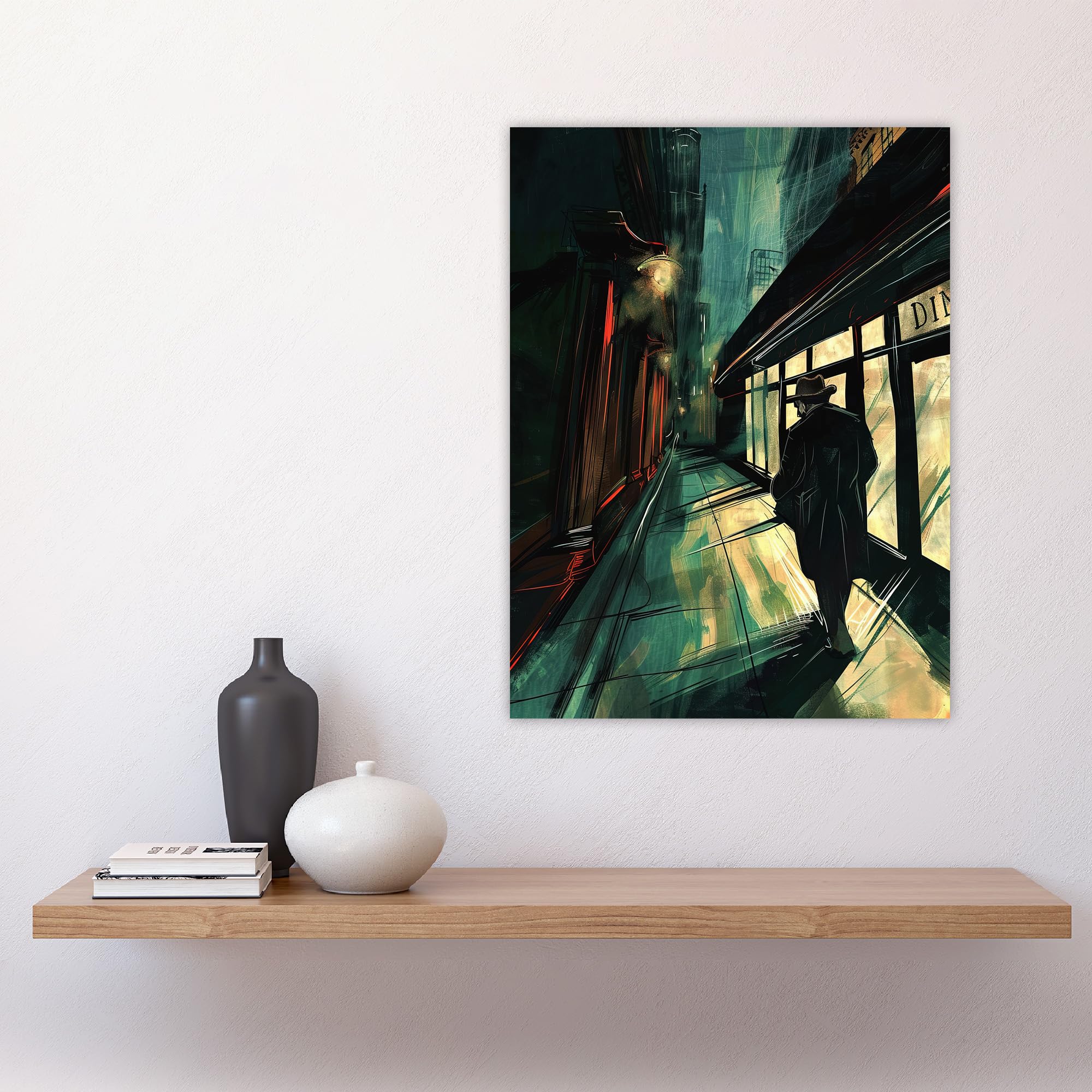 Artery8 Moody Stroll in Alleyway Painting Dark Film Noir Living Room Large Wall Art Poster Print Thick Paper 18X24 Inch - Image 4