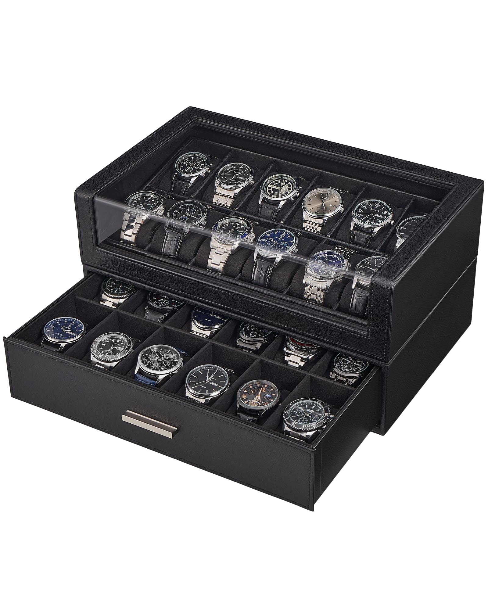 ProCase Watch Box for Men, 24 Slots Watch Display Holder -Black