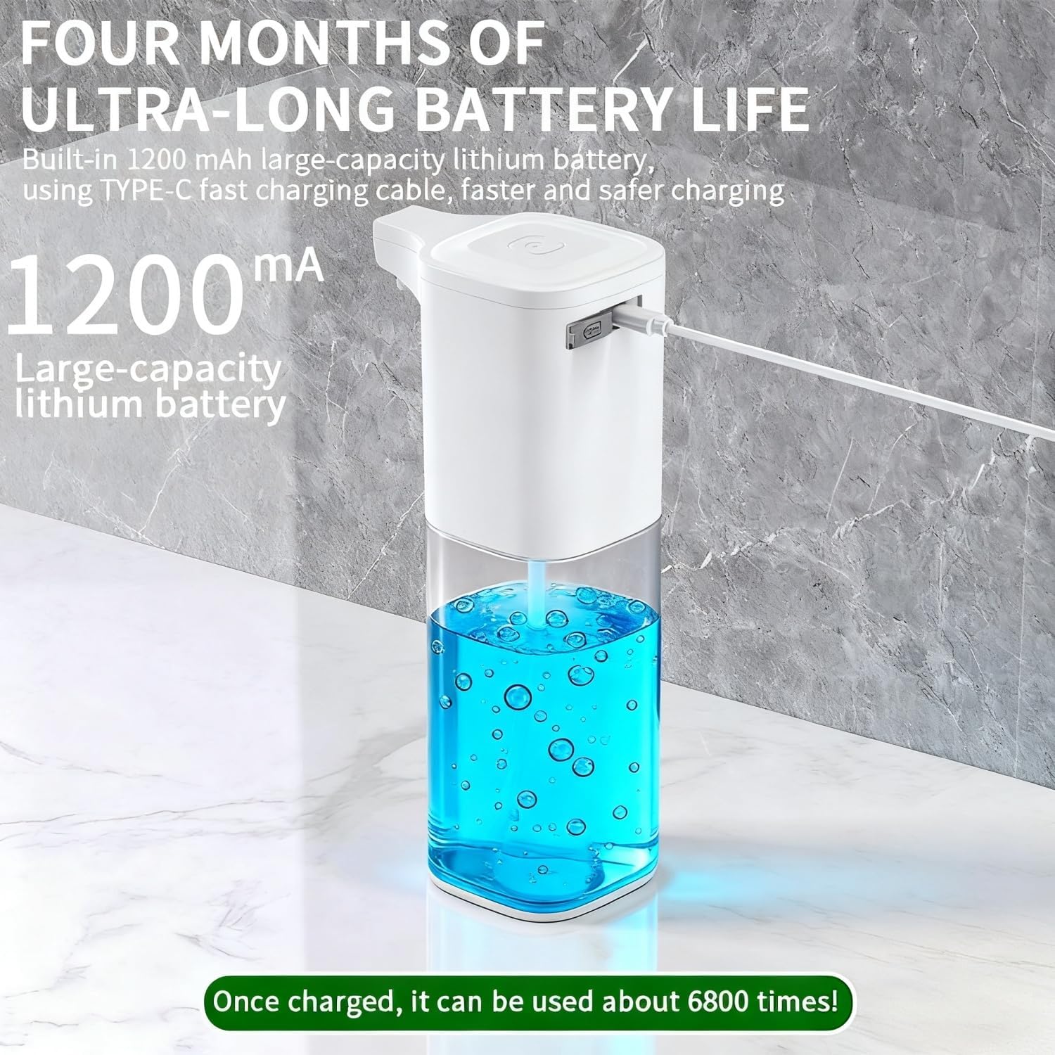 Automatic Liquid Soap Dispenser,Touchless Soap Dispenser 4-Level Adjustable Electric,Auto Bathroom Kitchen Hand Soap Dispenser,12oz/350ml,Wall Mounted,Rechargeable - Image 2