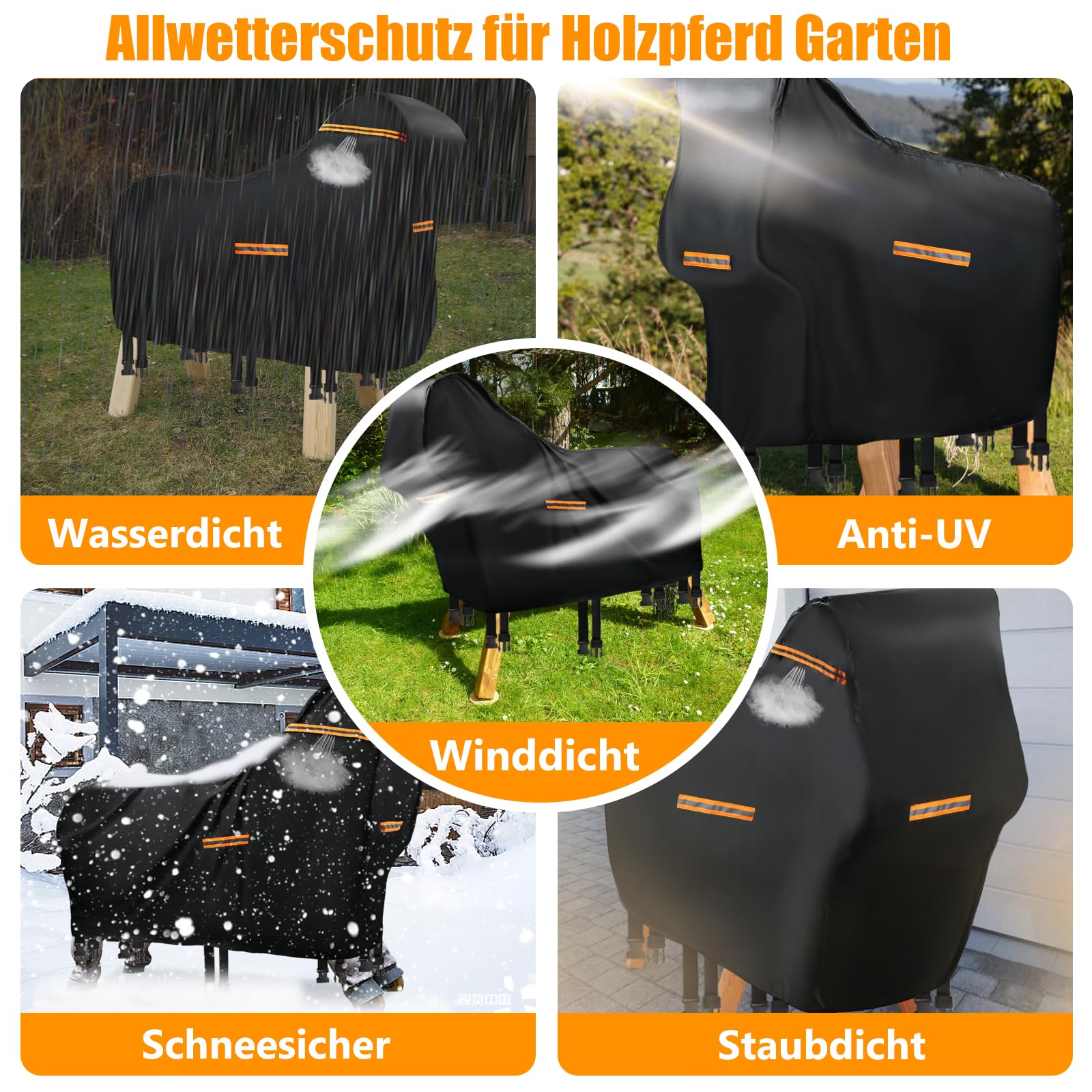 Cubierta para caballo de madera impermeable al aire libre, 420D Oxford caballo de madera para exteriores, lona protectora resistente a los rayos UV, universal, lona de jardín con rayas impermeables y