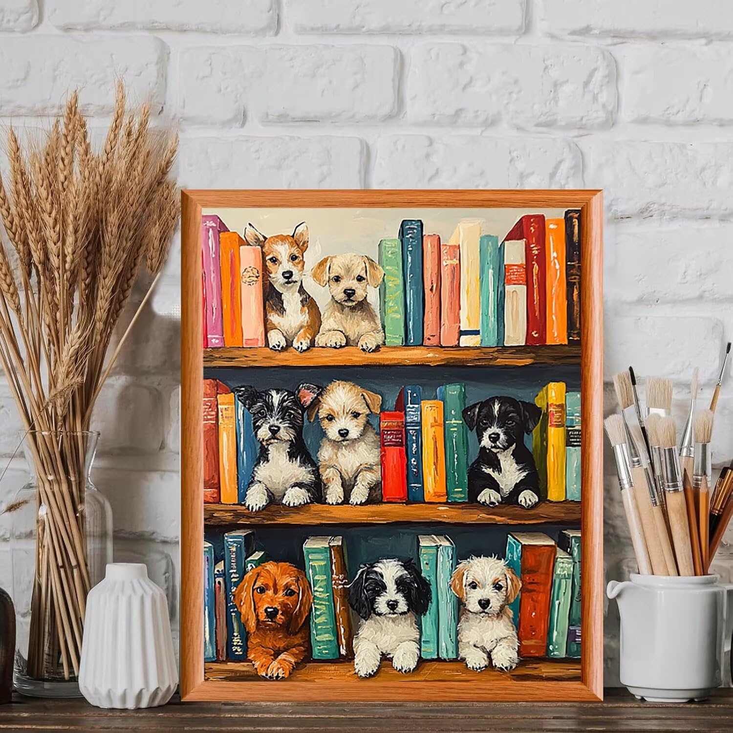 WEISHIWE Dog by Bookshelf Malowanie po numerach dla dorosłych 71 x 86 cm v